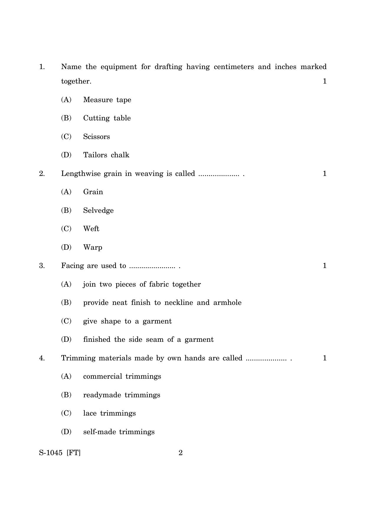 Goa Board Class 10 Garment Cutting and Sewing (November 2022) Question Paper - Page 2