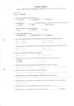 CBSE Worksheets for Class 7 Geography Thousand years Assignment 2