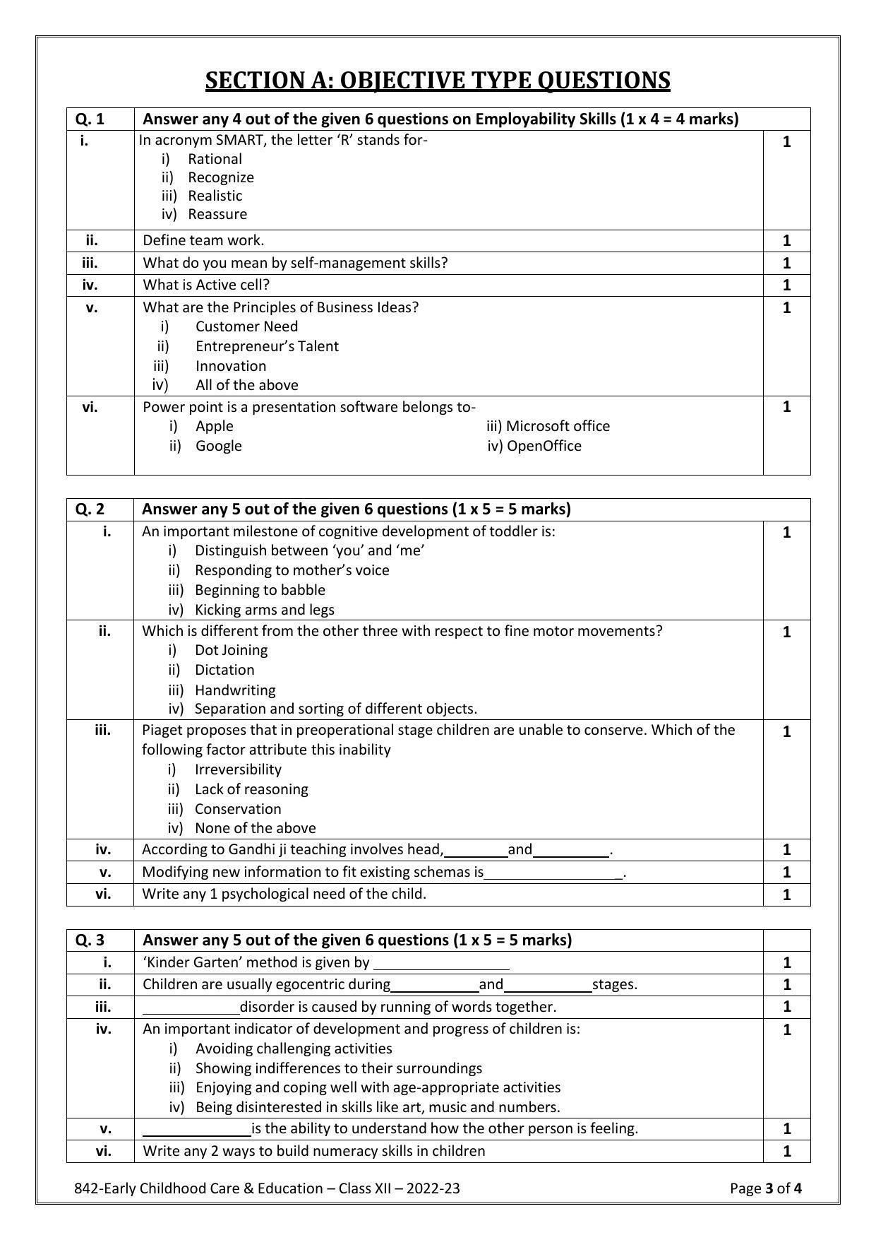 CBSE Class 12 Early Childhood Care & Education (Skill Education) Sample Papers 2023 - Page 3