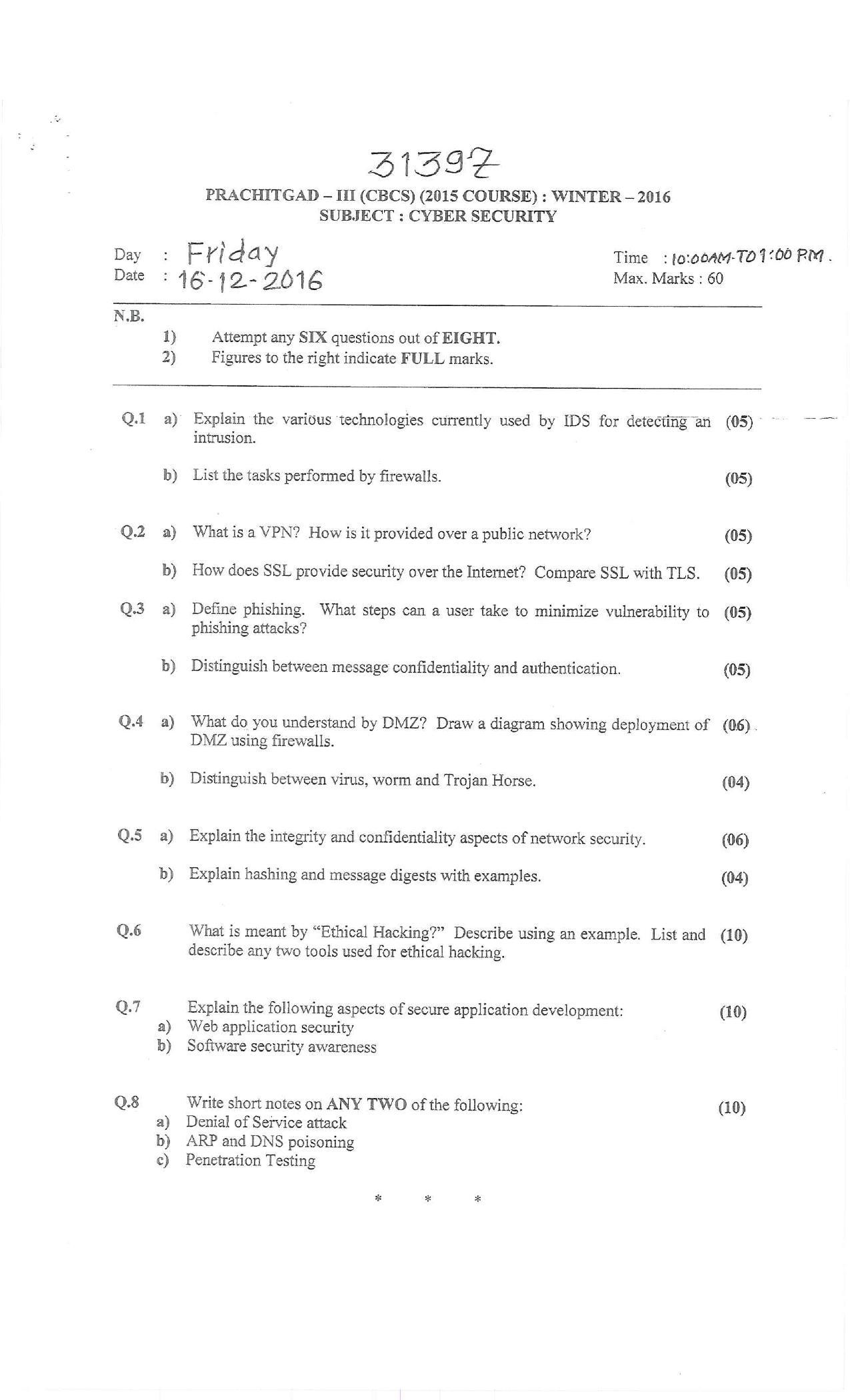Bharati Vidyapeeth M.SC IT 2015 (SEM-III) Question Paper - Page 5