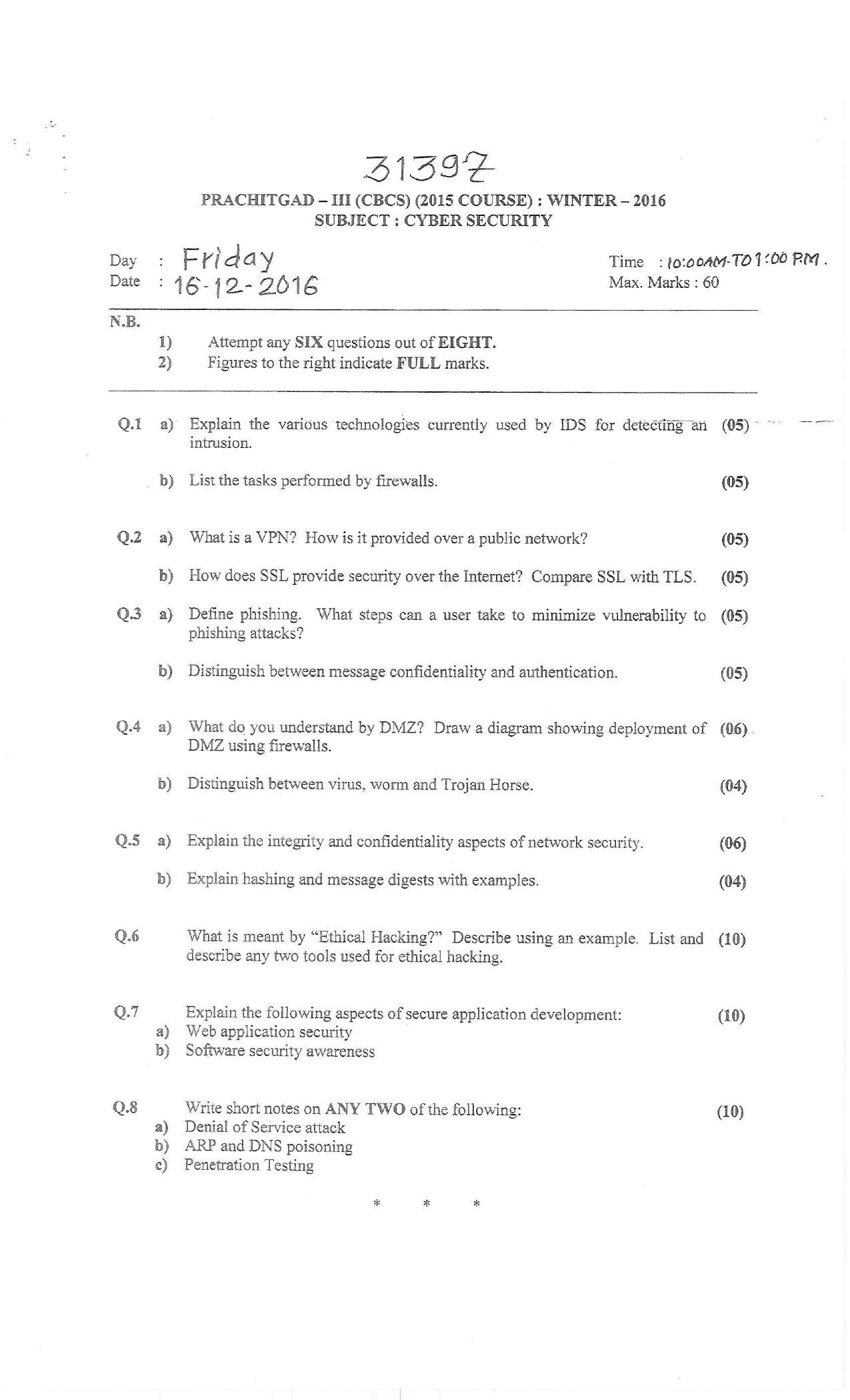 Bharati Vidyapeeth M.SC IT 2015 (SEM-III) Question Paper - Page 6