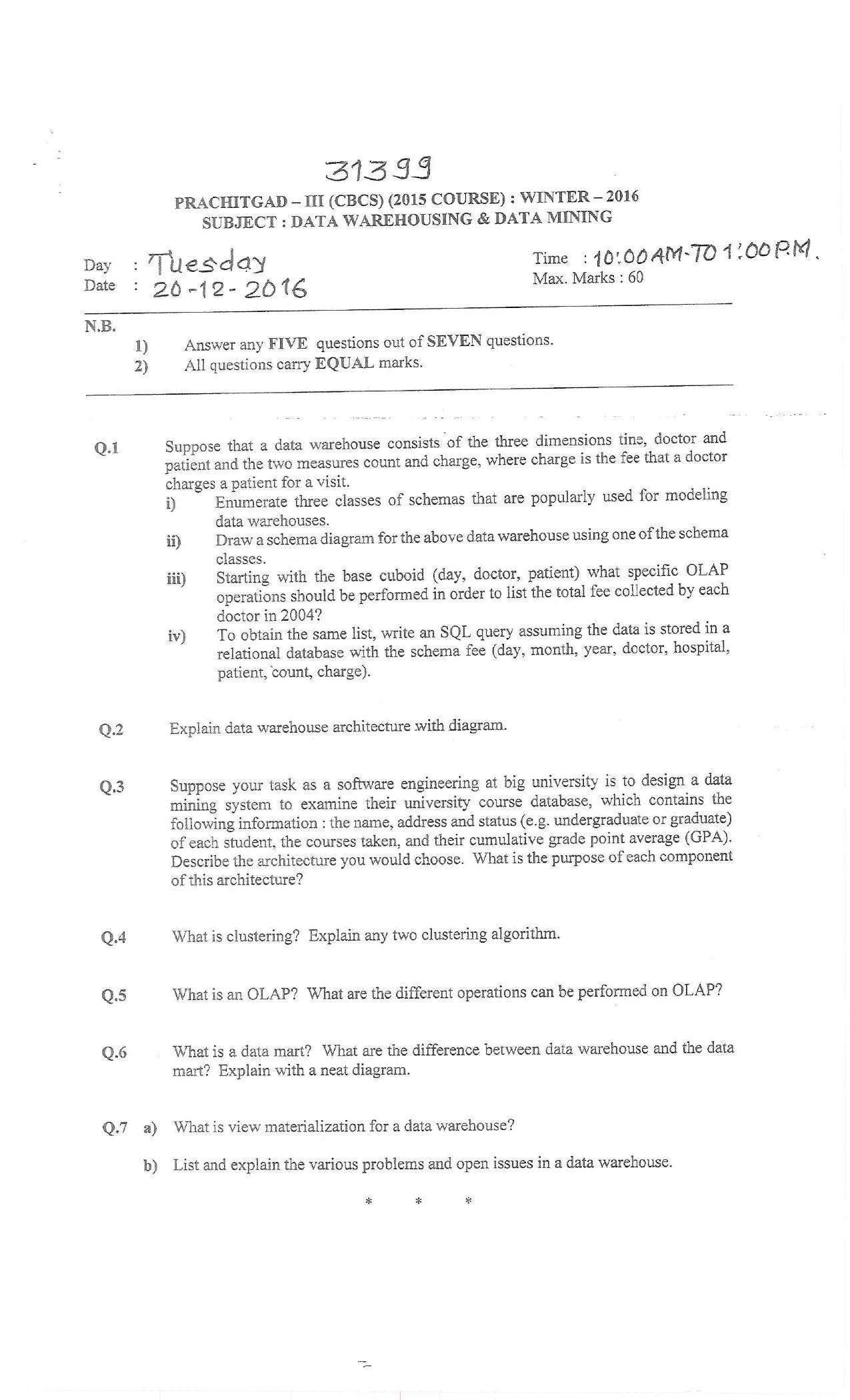 Bharati Vidyapeeth M.SC IT 2015 (SEM-III) Question Paper - Page 7