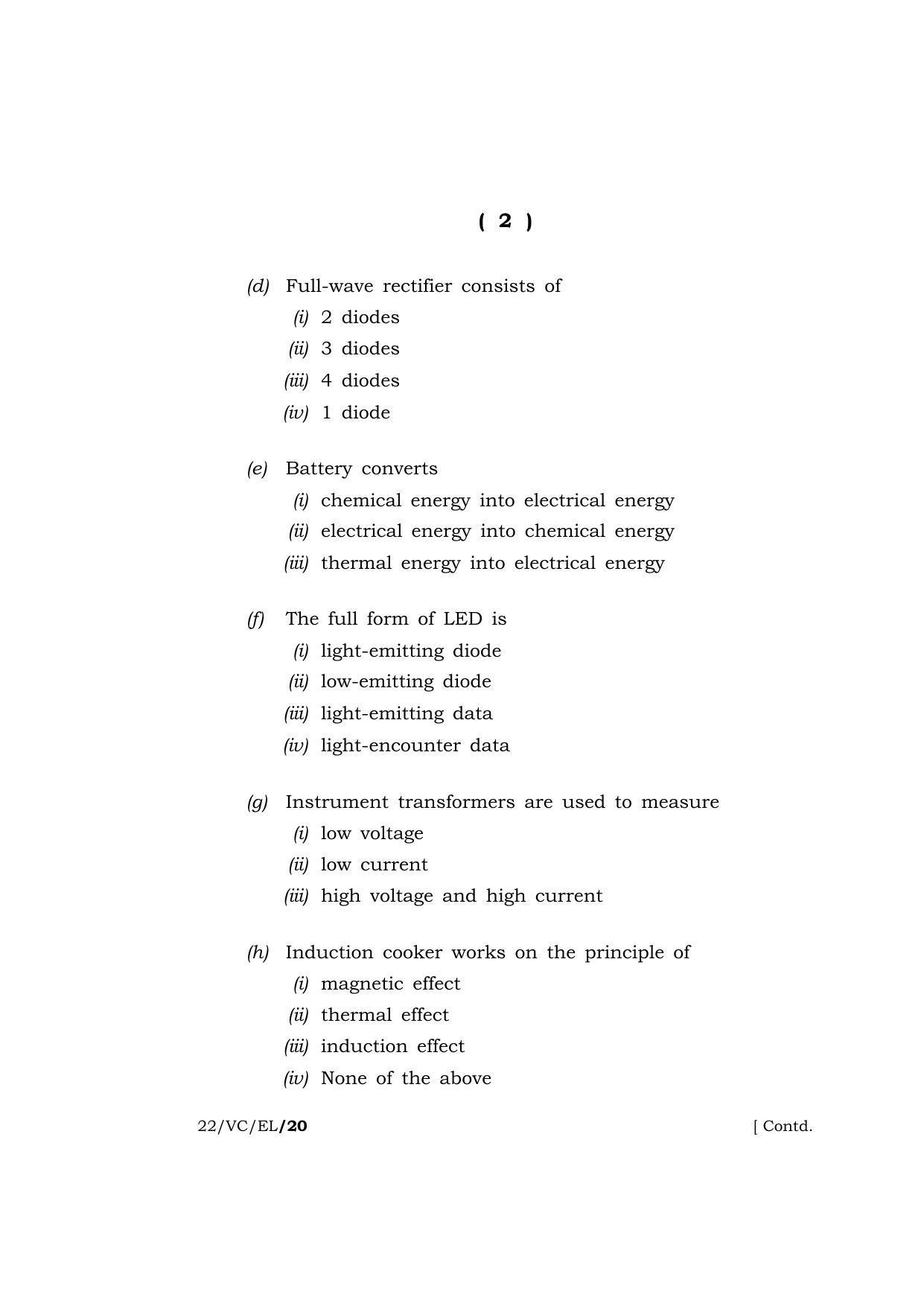 Meghalaya Board (MBOSE) Class 10 ELECTRONICS  (22_VC_EL) 2022 Question Paper - Page 2