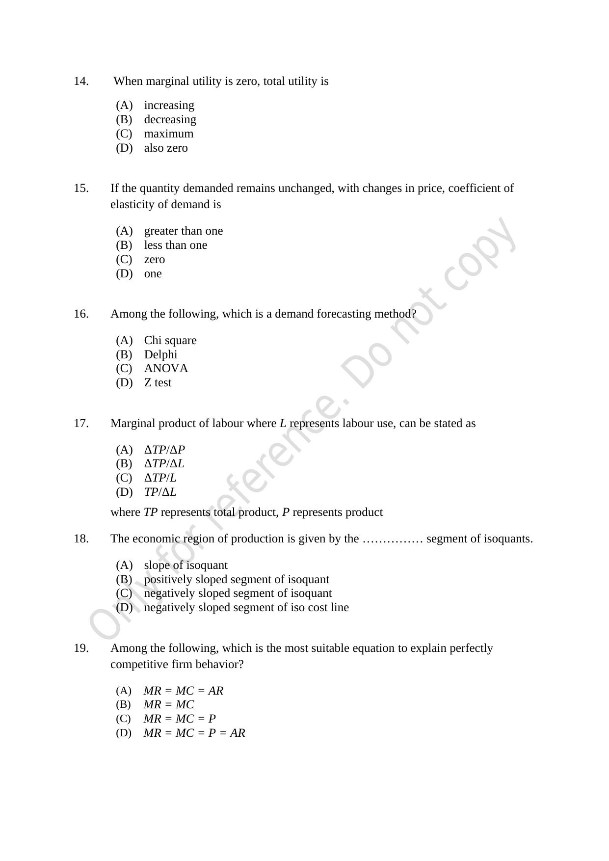 CUSAT CAT 2021 Econometrics And Financial Technology Question Paper - Page 4