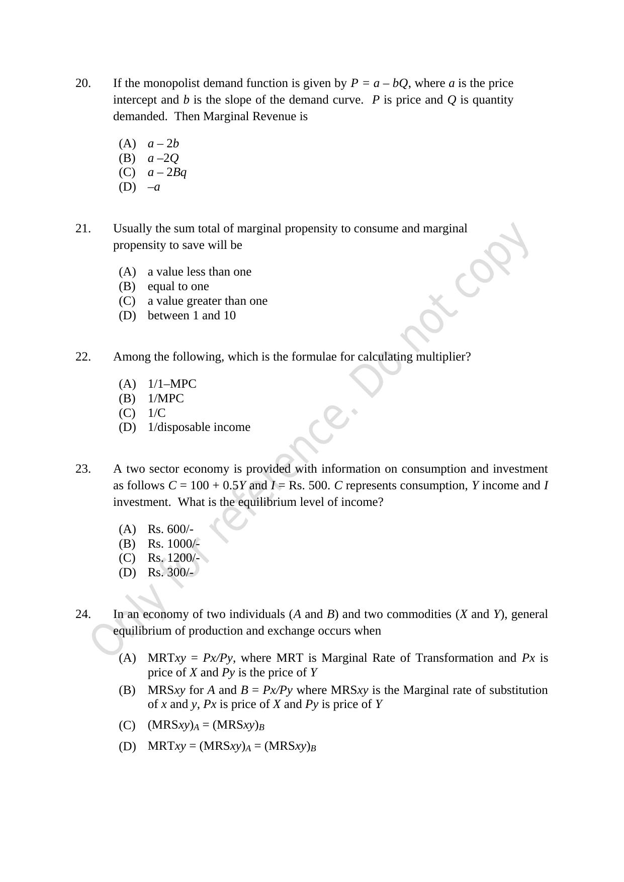 CUSAT CAT 2021 Econometrics And Financial Technology Question Paper - Page 5