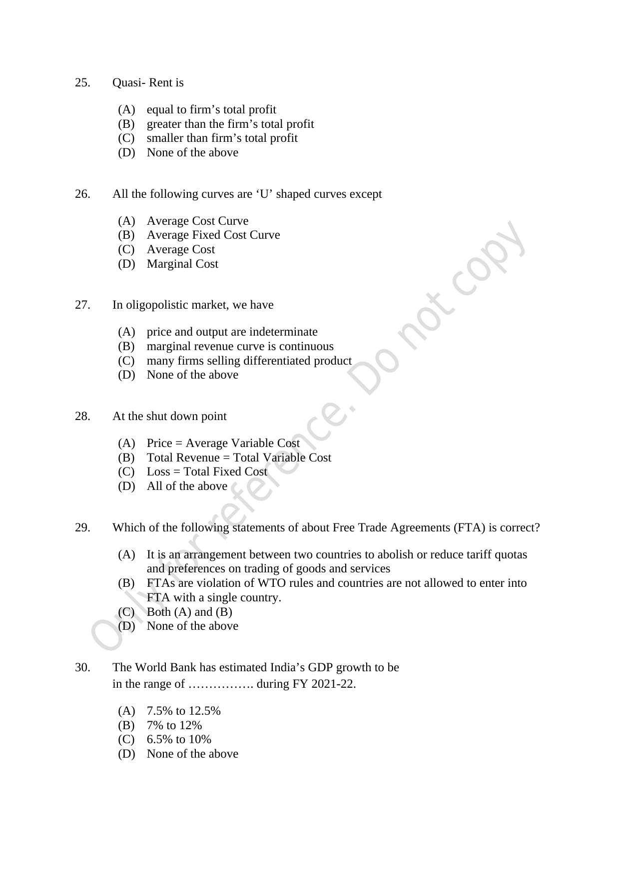 CUSAT CAT 2021 Econometrics And Financial Technology Question Paper - Page 6