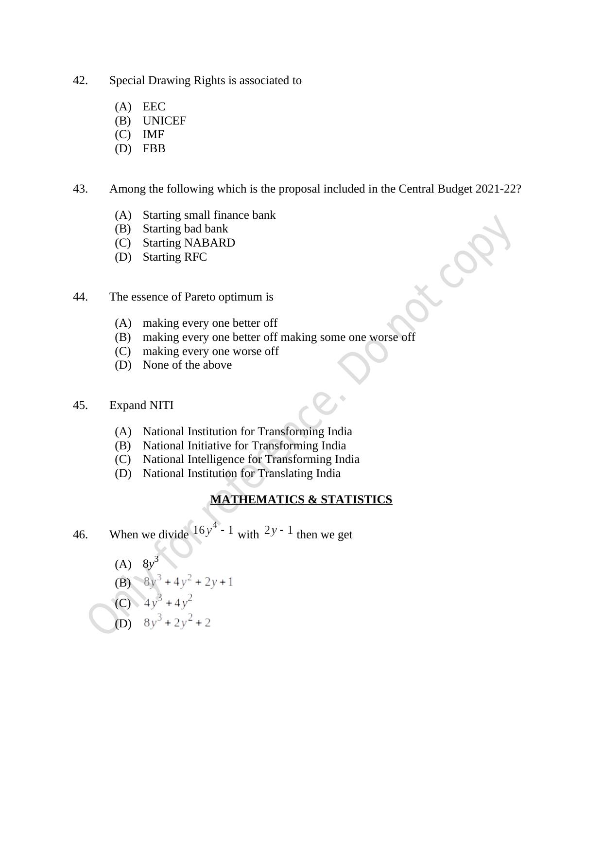 CUSAT CAT 2021 Econometrics And Financial Technology Question Paper - Page 9