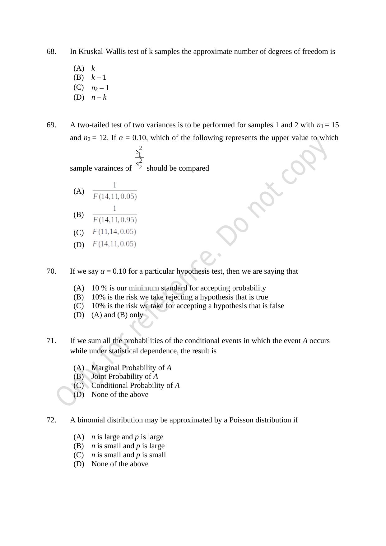 CUSAT CAT 2021 Econometrics And Financial Technology Question Paper - Page 14