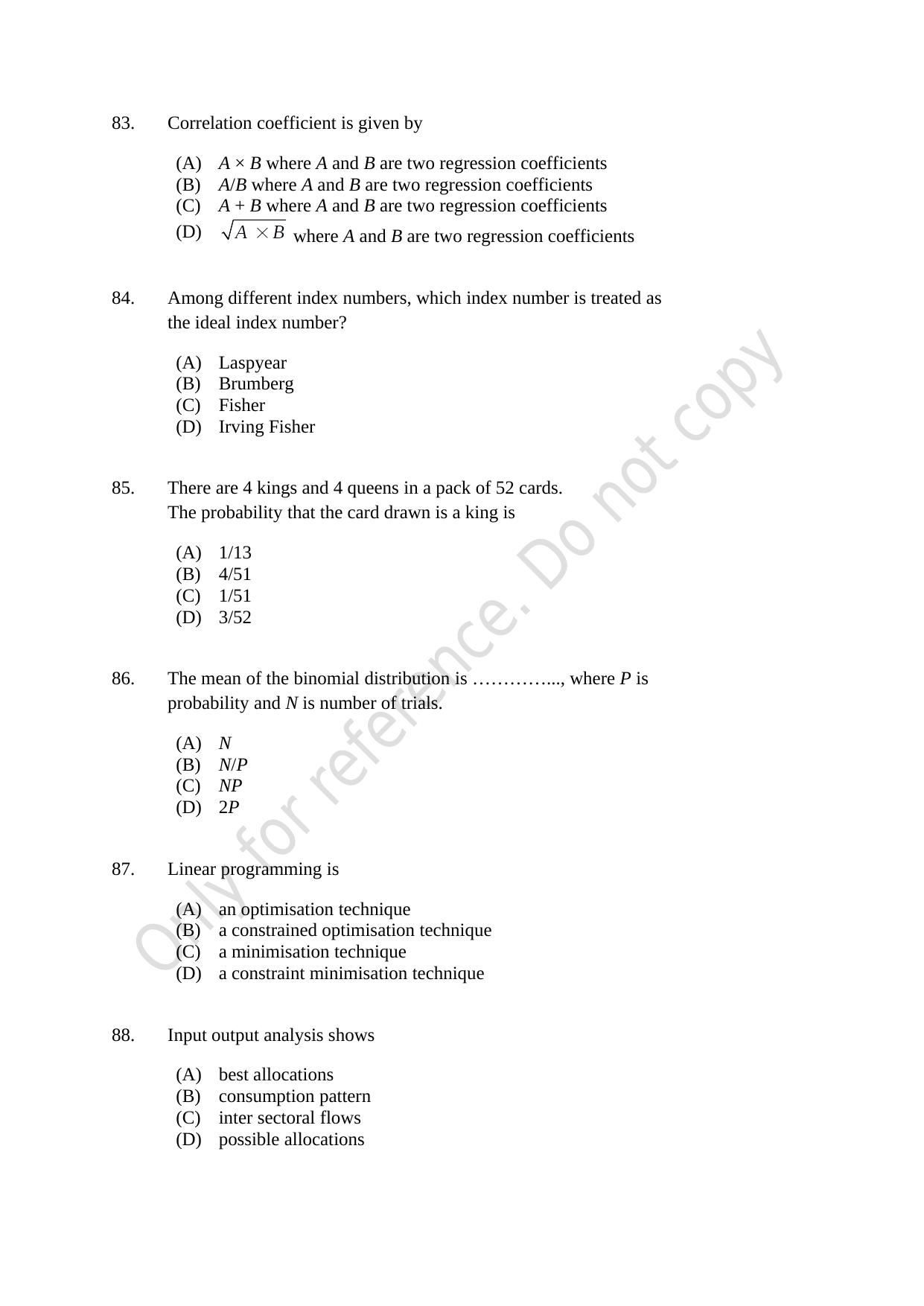 CUSAT CAT 2021 Econometrics And Financial Technology Question Paper - Page 17