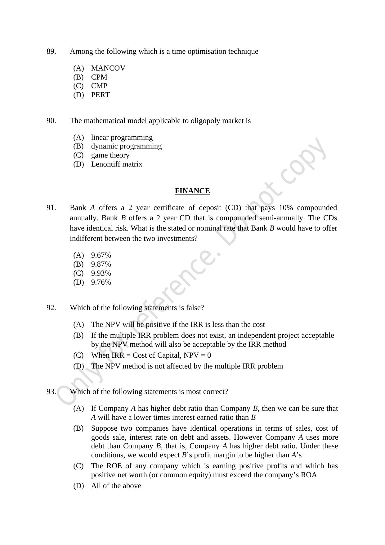 CUSAT CAT 2021 Econometrics And Financial Technology Question Paper - Page 18