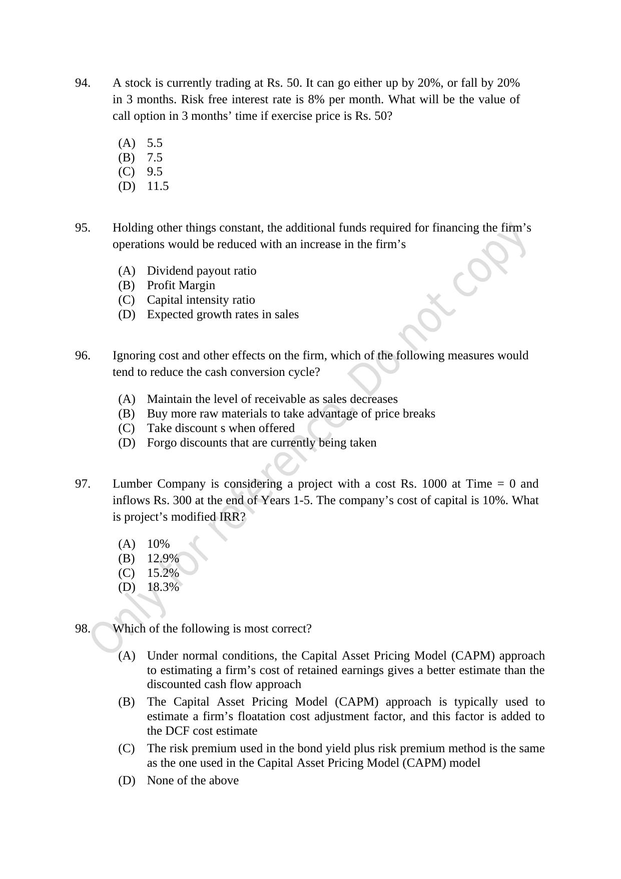 CUSAT CAT 2021 Econometrics And Financial Technology Question Paper - Page 19