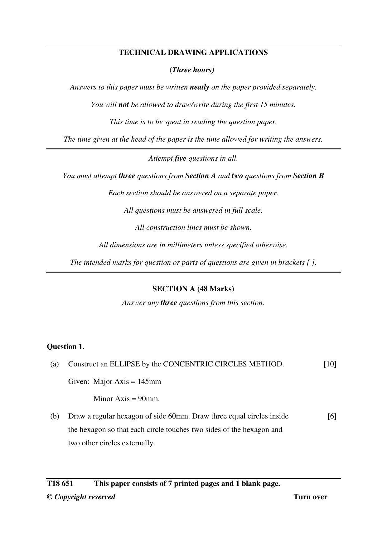 ICSE Class 10 Technical Drawing Applications 2018 Question Paper - Page 1