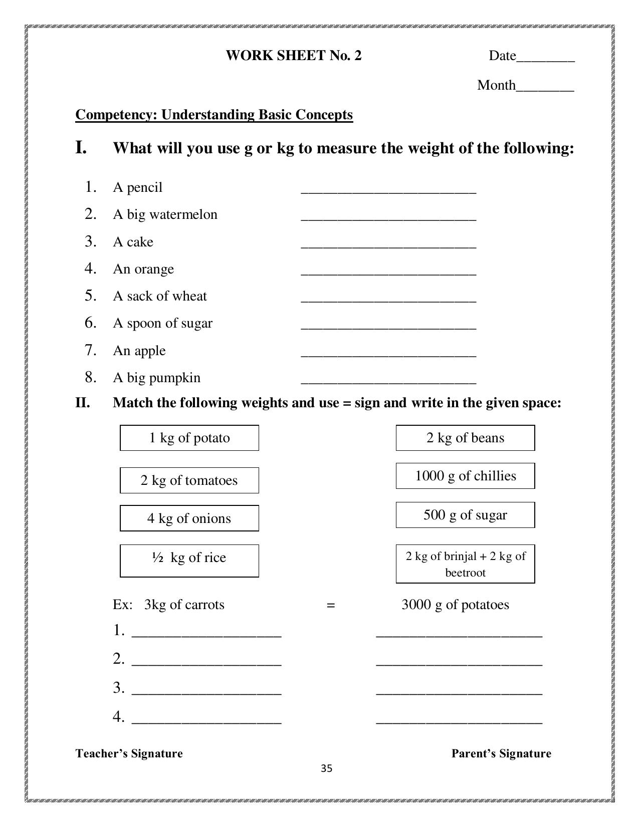 Worksheet for Class 3 Mathematics Assignment 53 - Page 1