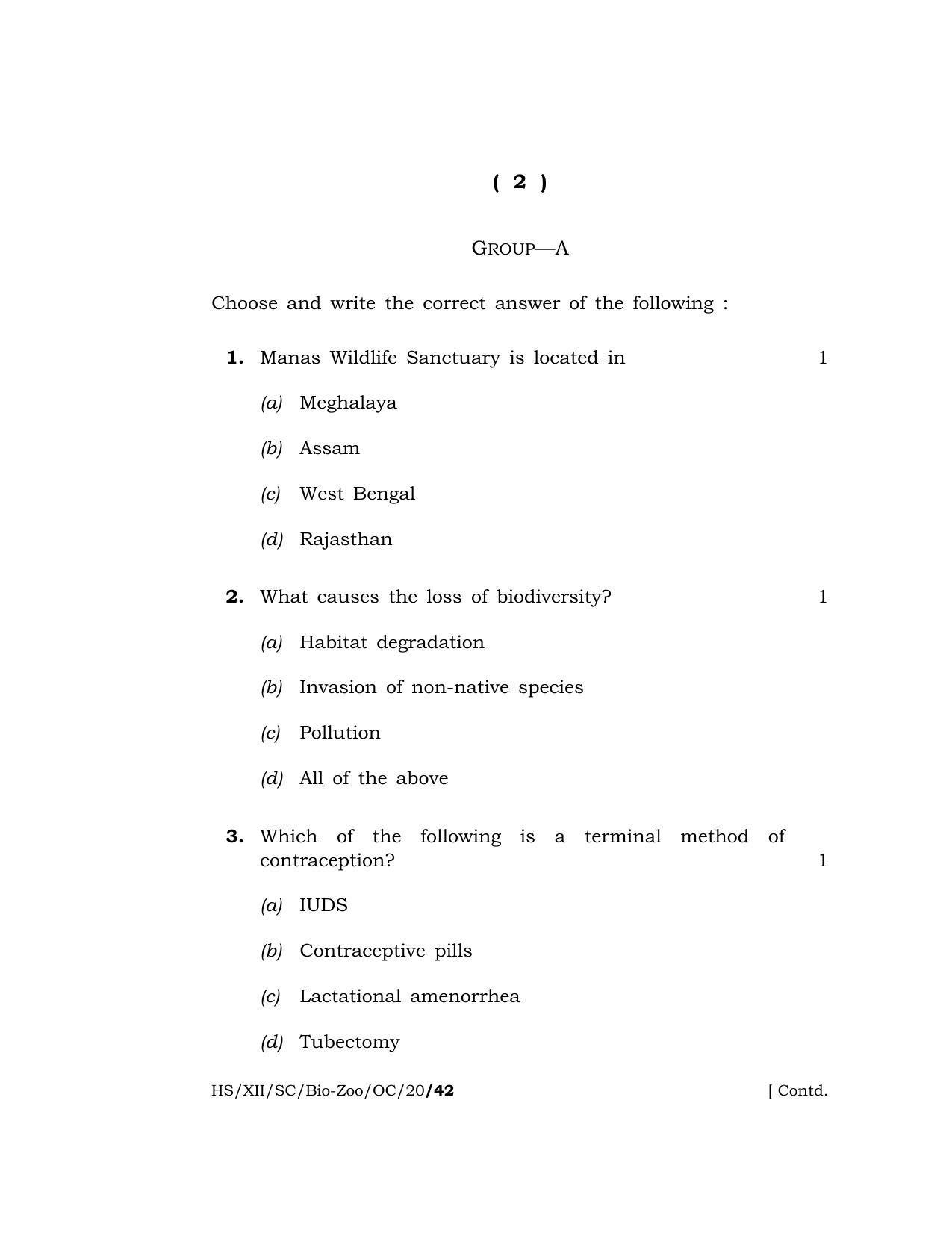 Meghalaya Board (MBOSE) Class 12 BIO-ZOOLOGY ( Old Course ) ( Theory ) 2020 Question Paper - Page 2