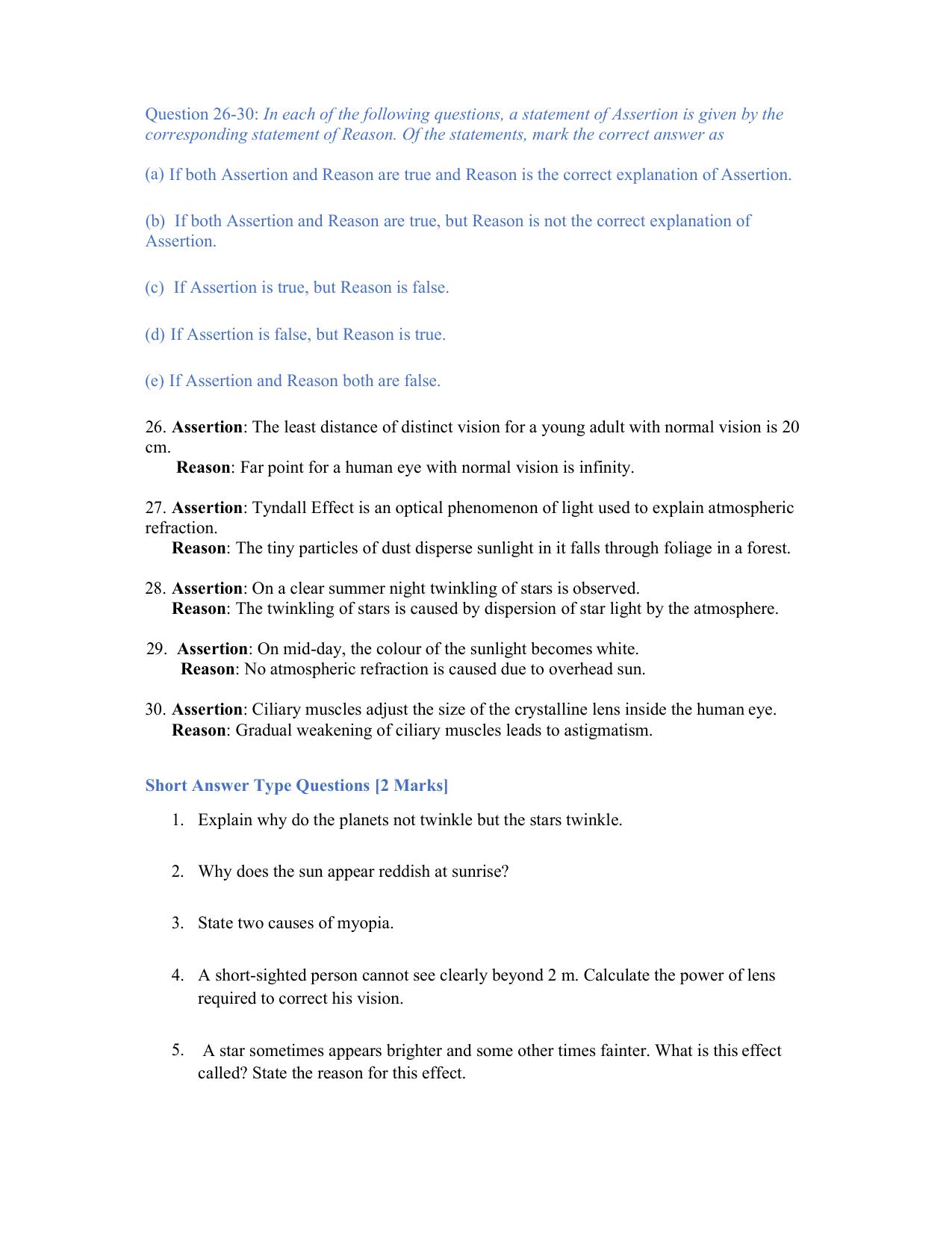 JKBOSE Class 10 Human Eye Question Bank - Page 4