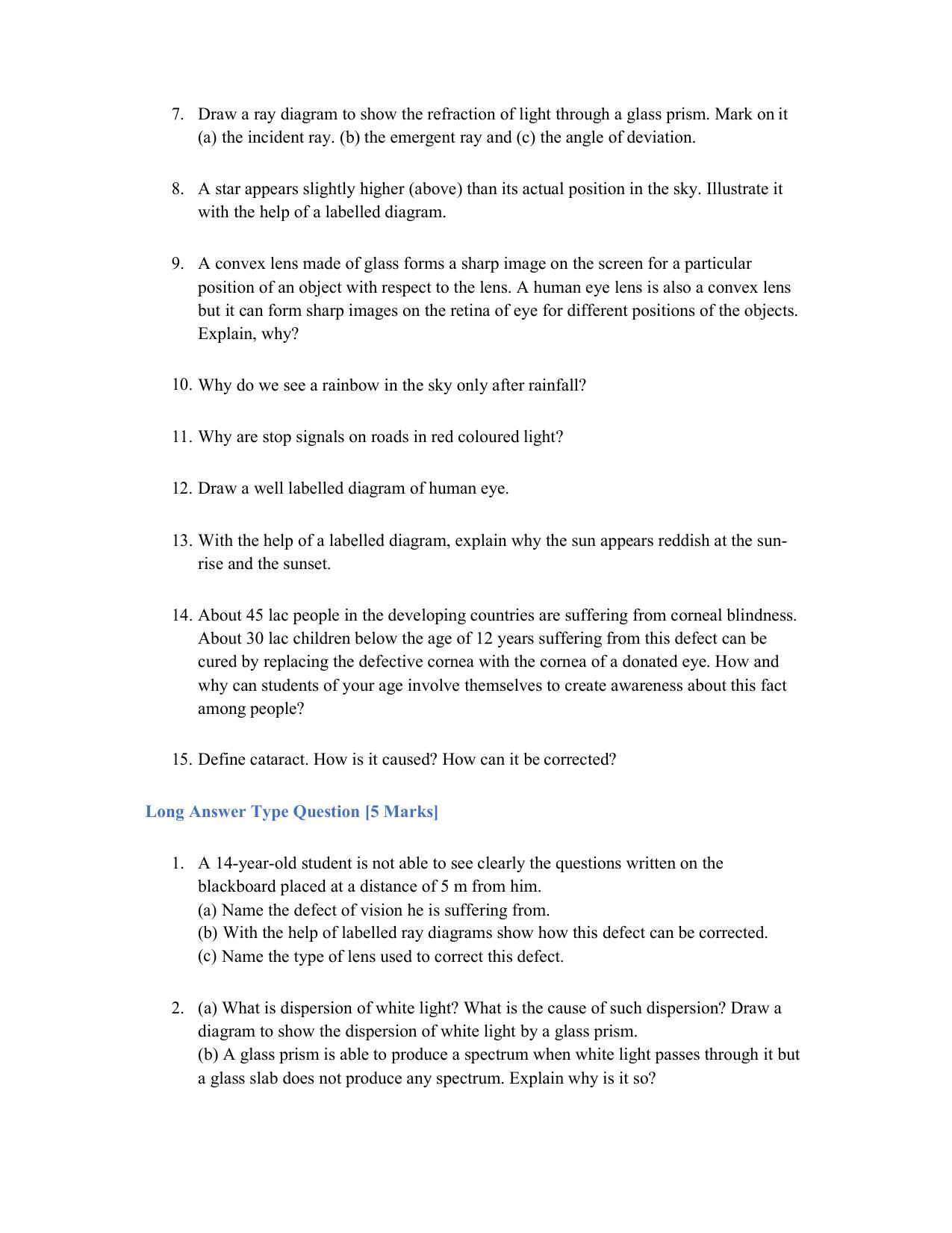 JKBOSE Class 10 Human Eye Question Bank - Page 7