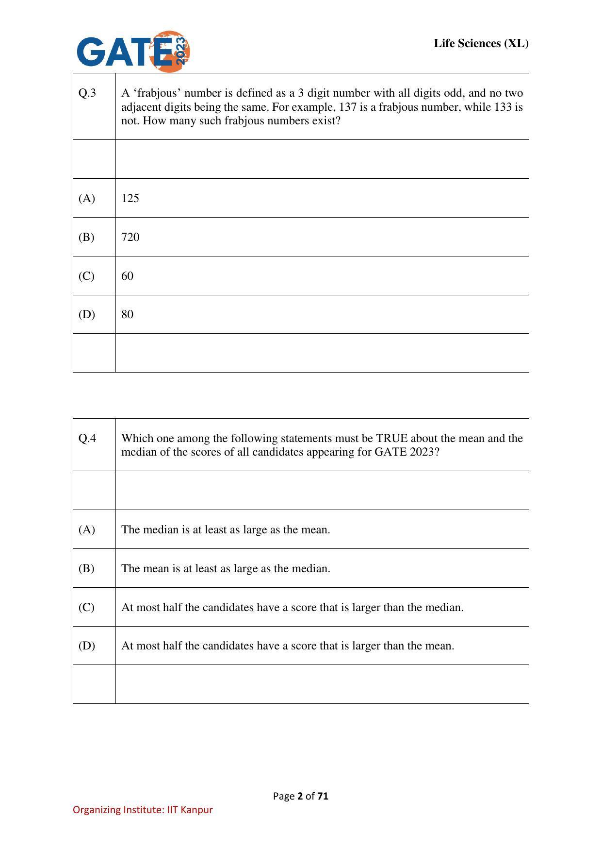 GATE 2023 Life Sciences (XL) Question Paper - Page 2