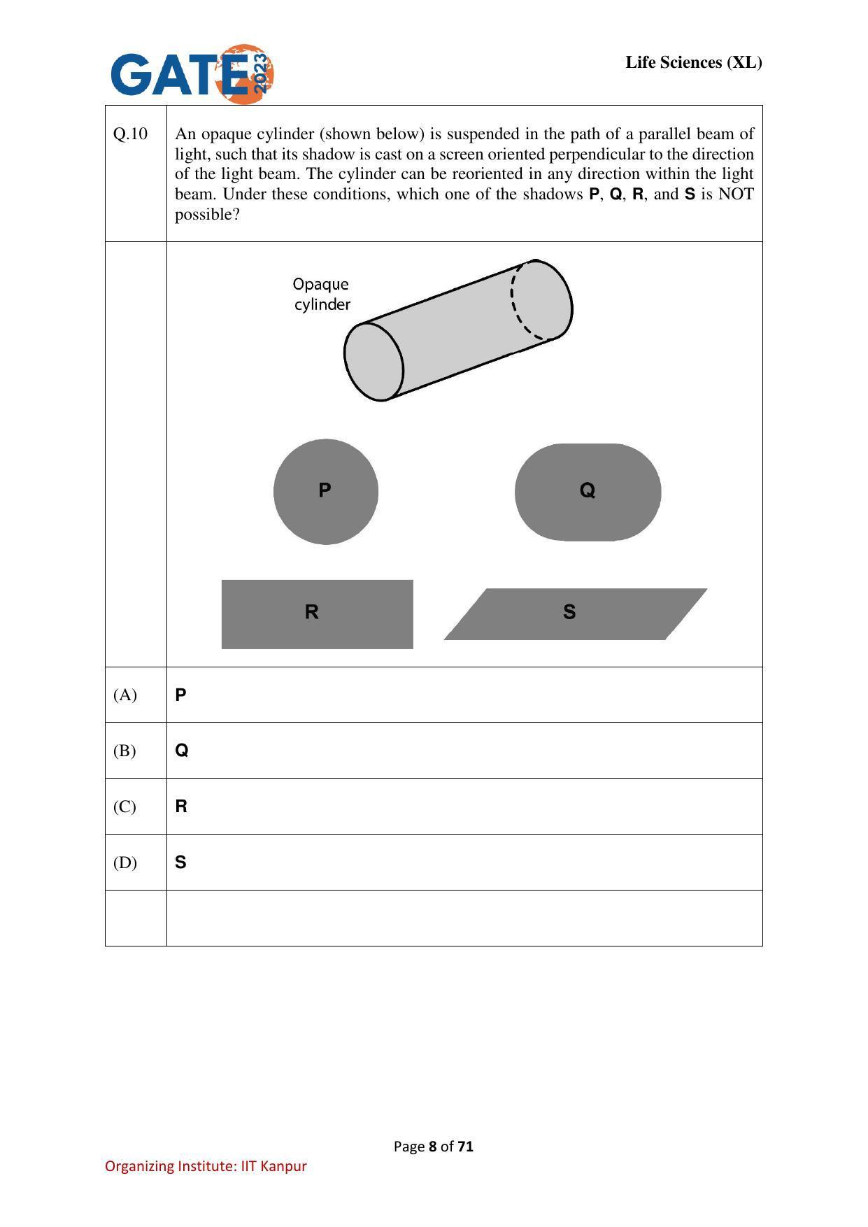 GATE 2023 Life Sciences (XL) Question Paper - Page 8