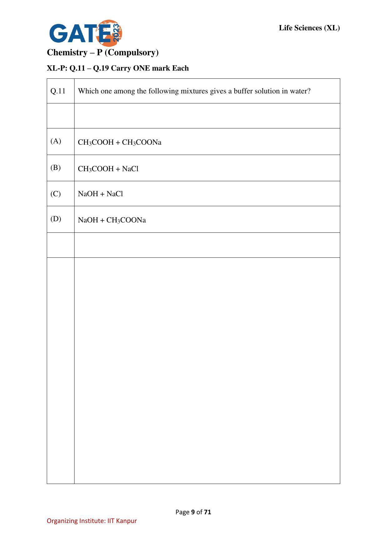 GATE 2023 Life Sciences (XL) Question Paper - Page 9