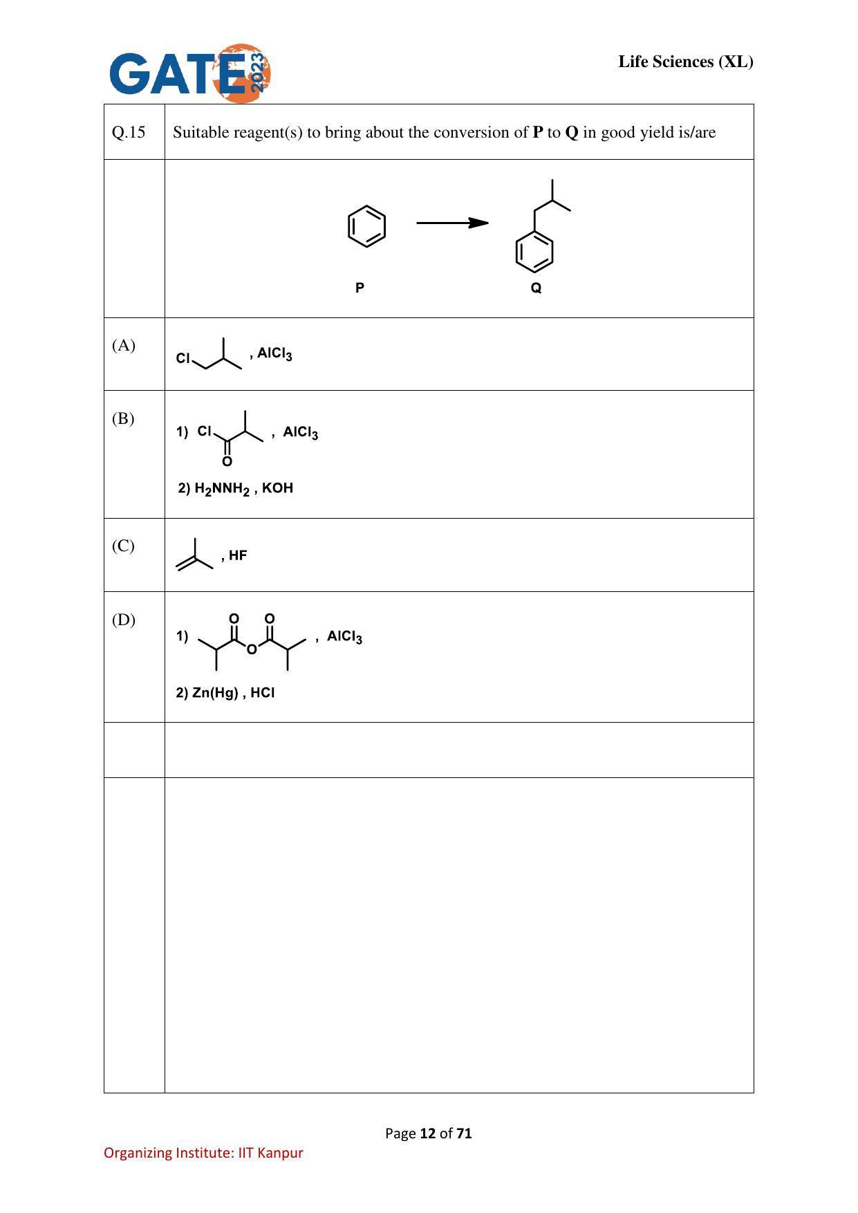 GATE 2023 Life Sciences (XL) Question Paper - Page 12
