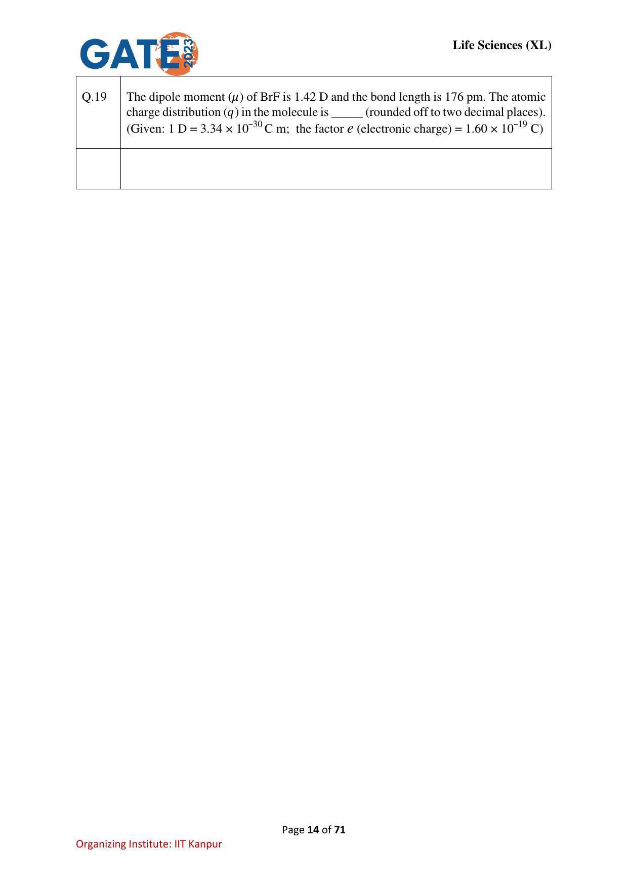 GATE 2023 Life Sciences (XL) Question Paper - Page 14