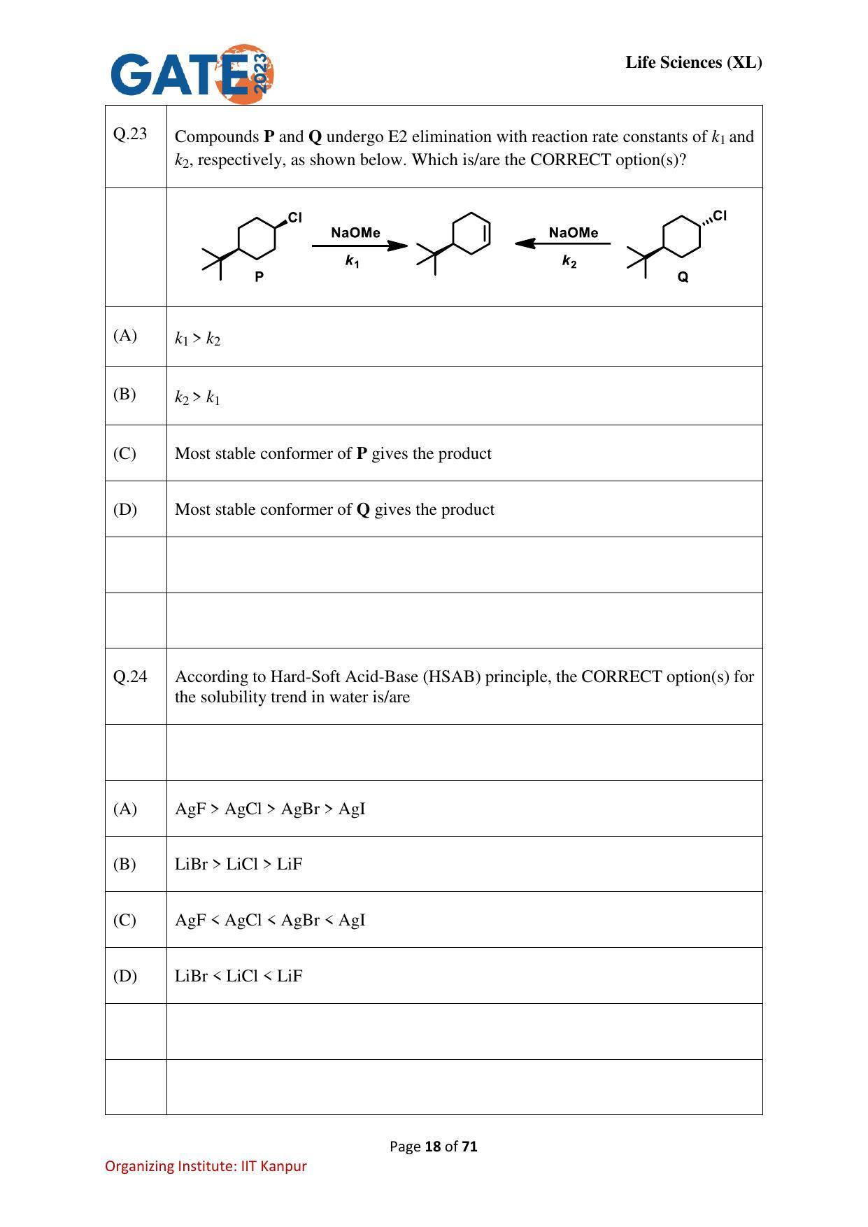 GATE 2023 Life Sciences (XL) Question Paper - Page 18