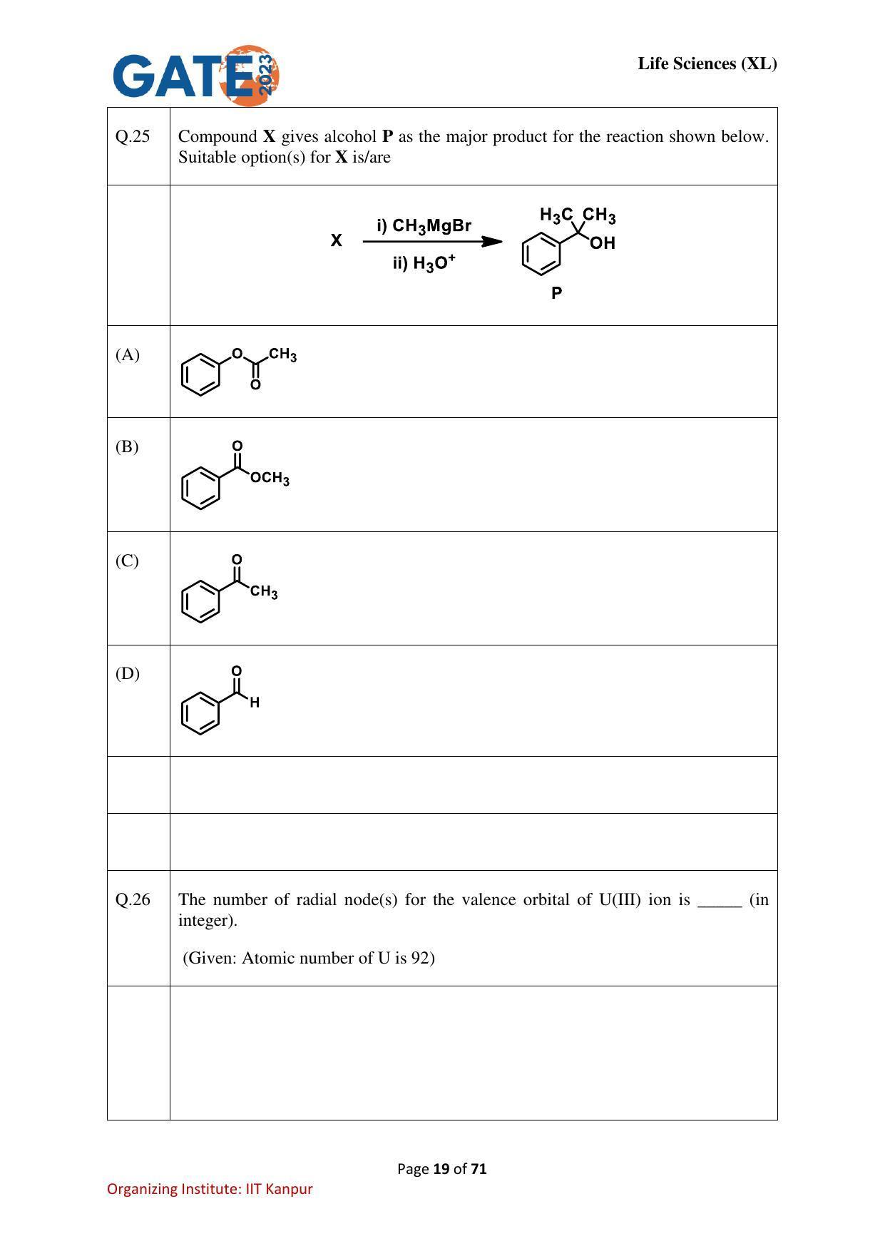 GATE 2023 Life Sciences (XL) Question Paper - Page 19