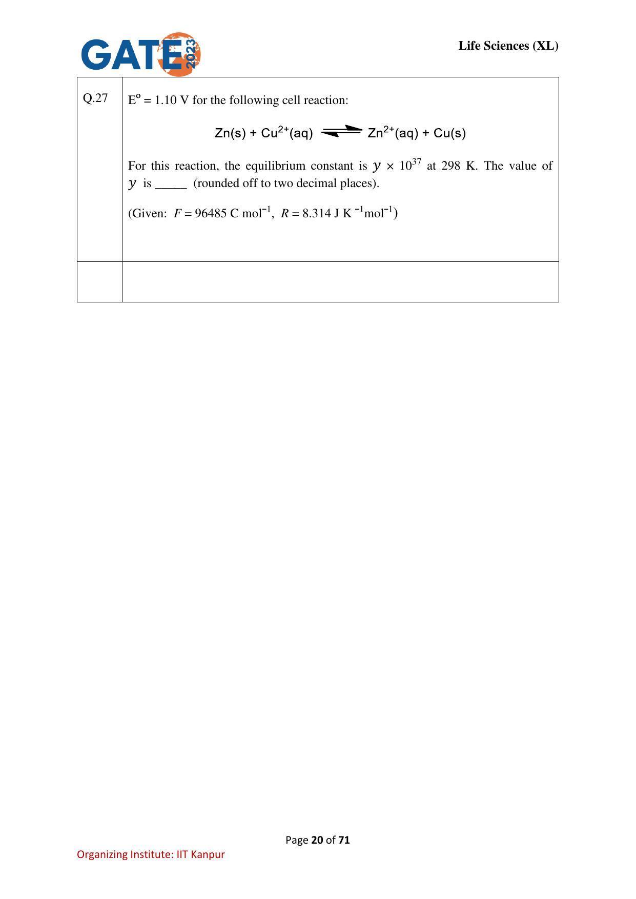 GATE 2023 Life Sciences (XL) Question Paper - Page 20