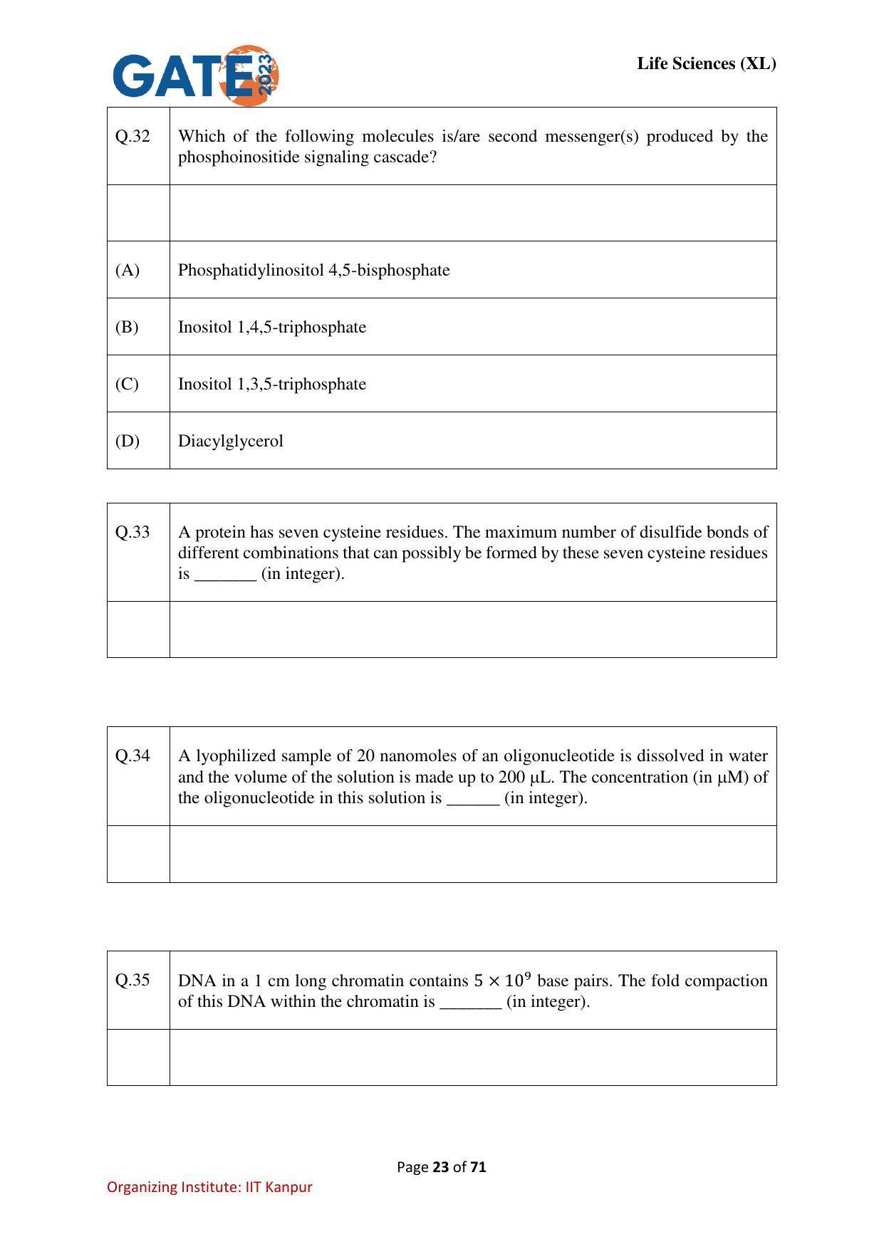 GATE 2023 Life Sciences (XL) Question Paper - Page 23