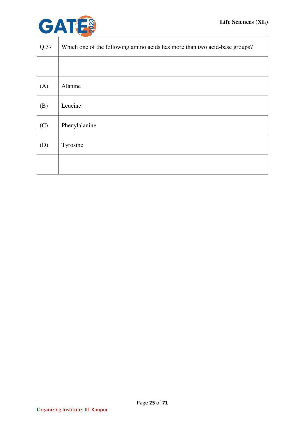 GATE 2023 Life Sciences (XL) Question Paper - Page 25