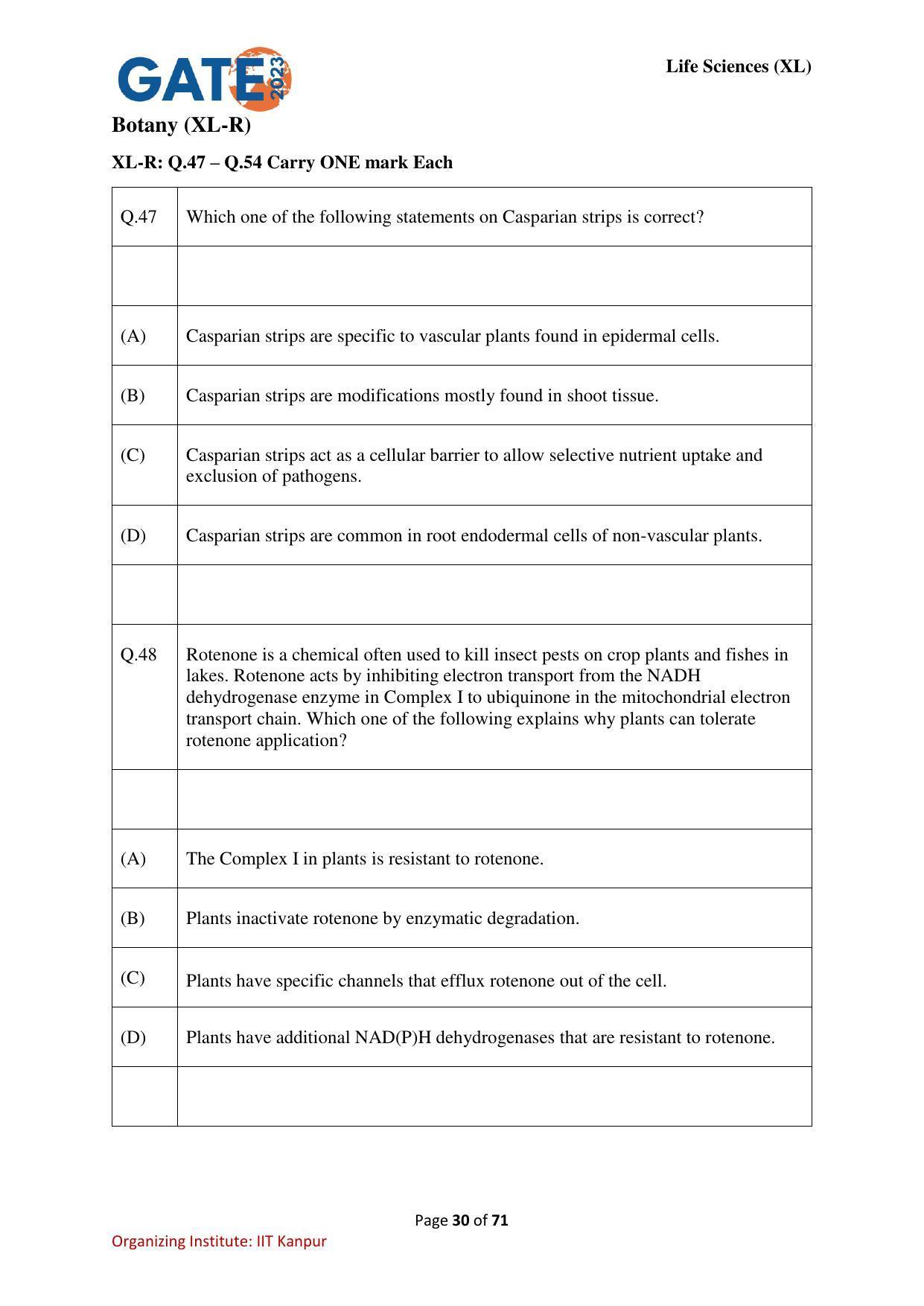 GATE 2023 Life Sciences (XL) Question Paper - Page 30