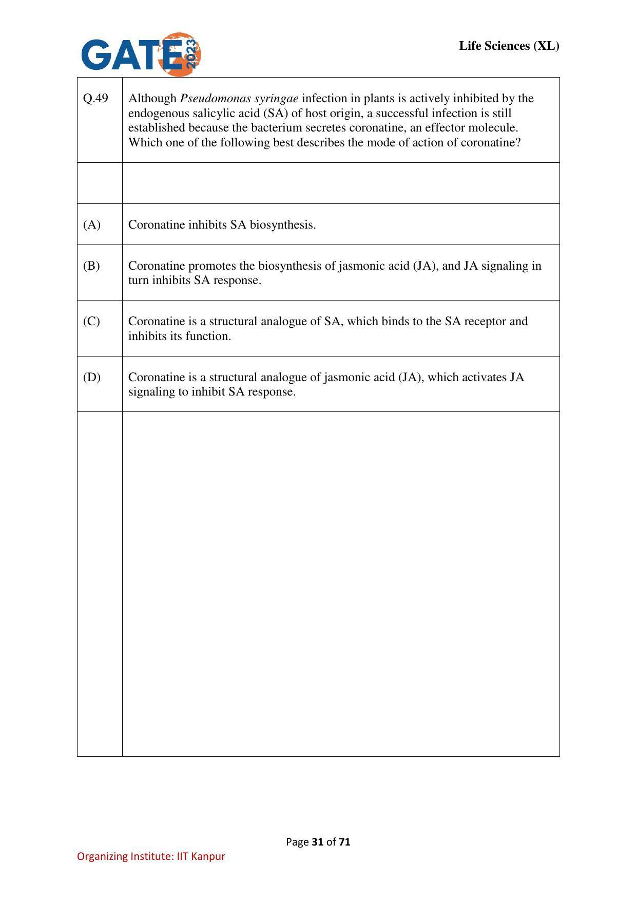 GATE 2023 Life Sciences (XL) Question Paper - Page 31