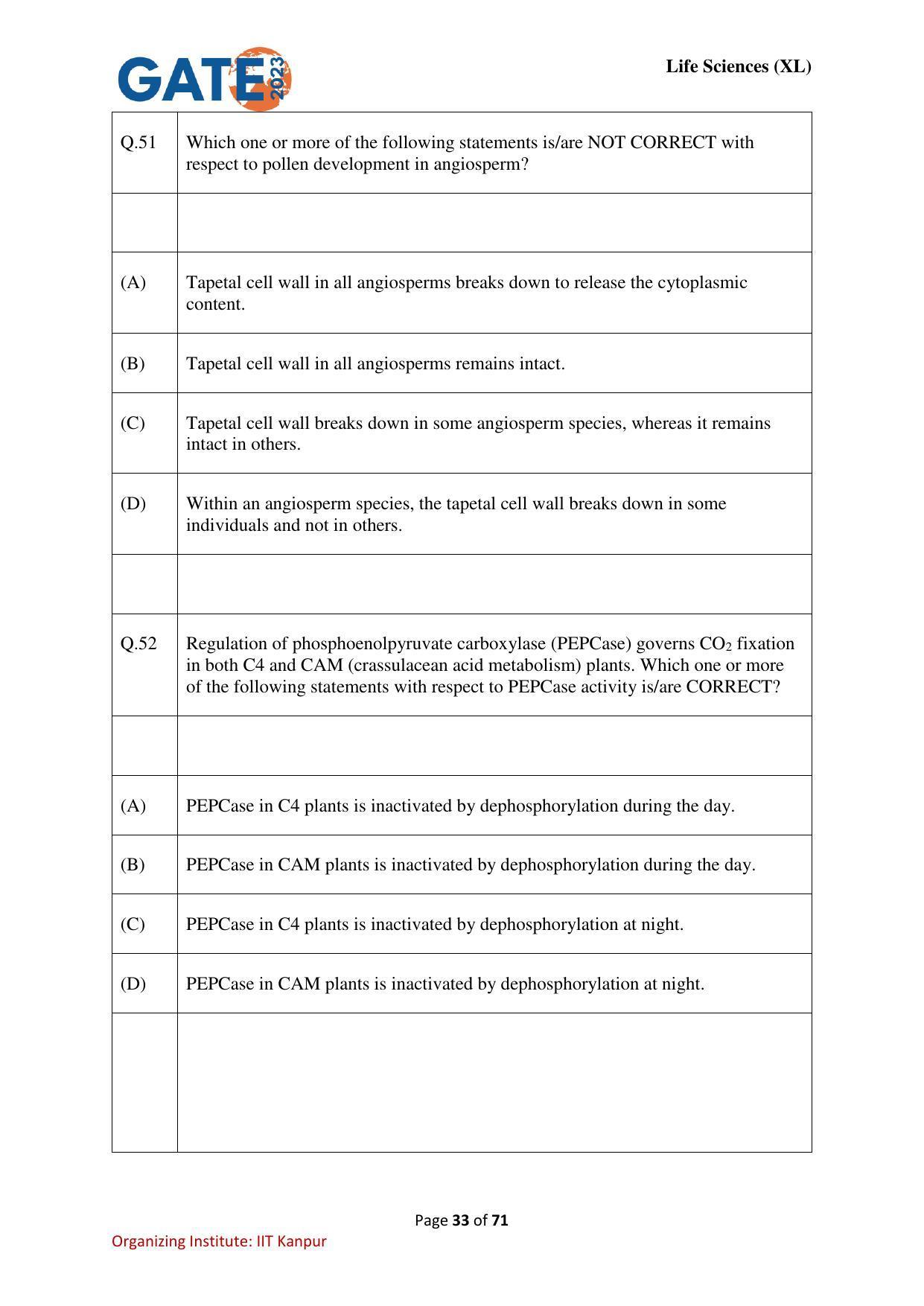 GATE 2023 Life Sciences (XL) Question Paper - Page 33