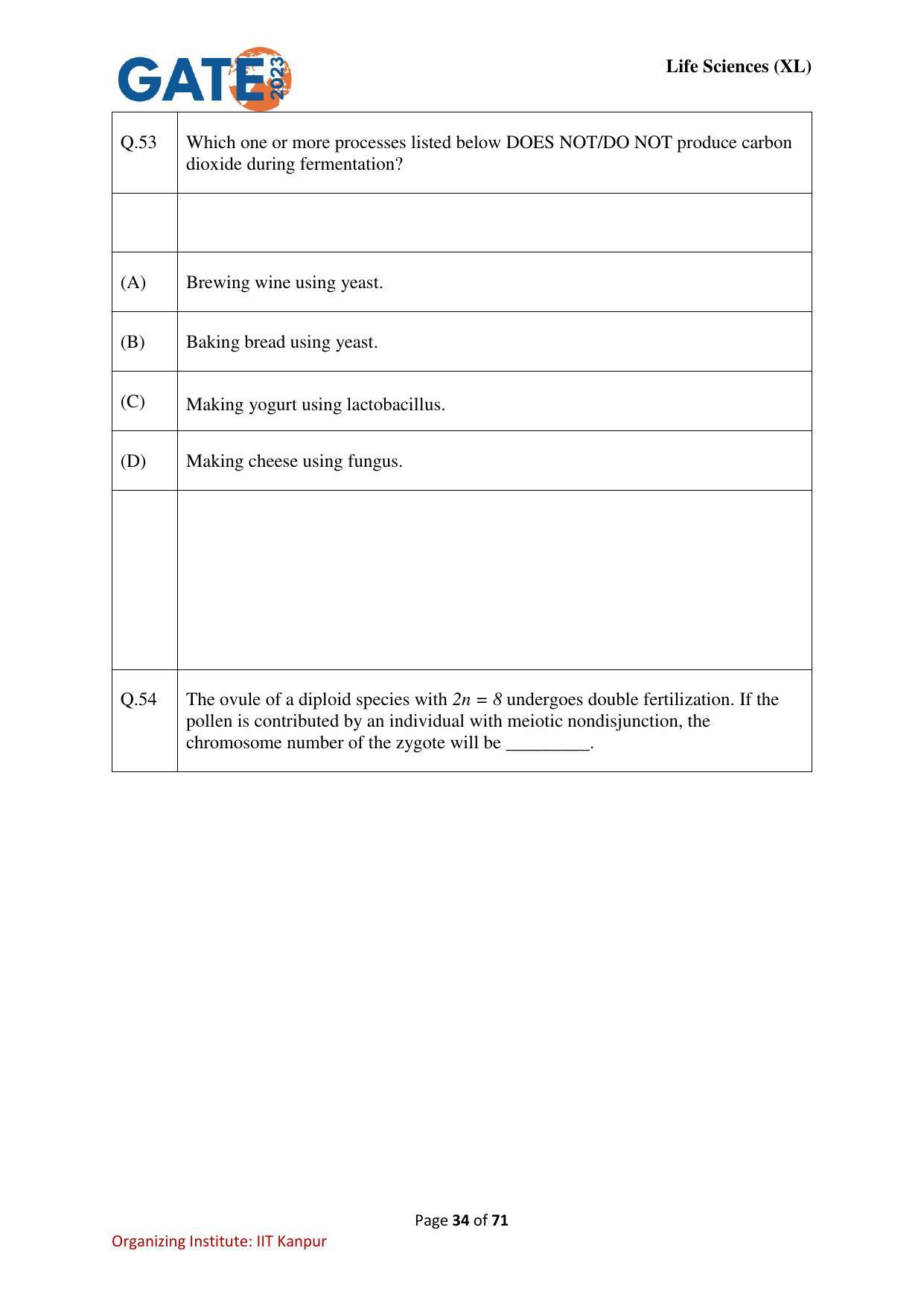 GATE 2023 Life Sciences (XL) Question Paper - Page 34