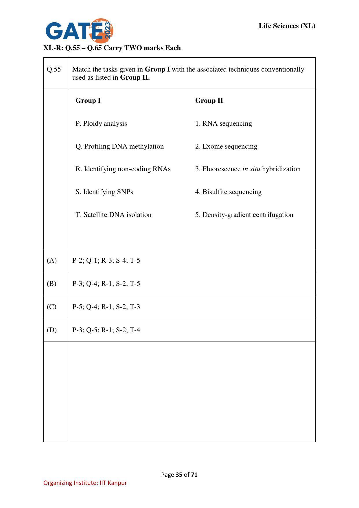 GATE 2023 Life Sciences (XL) Question Paper - Page 35