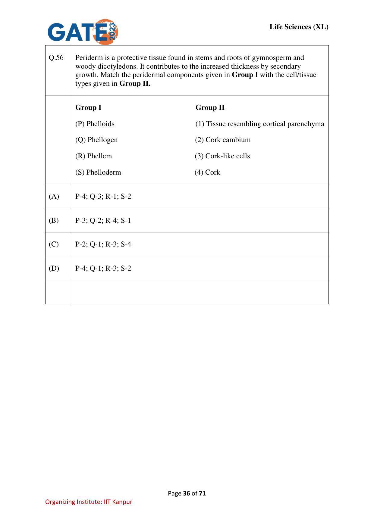 GATE 2023 Life Sciences (XL) Question Paper - Page 36