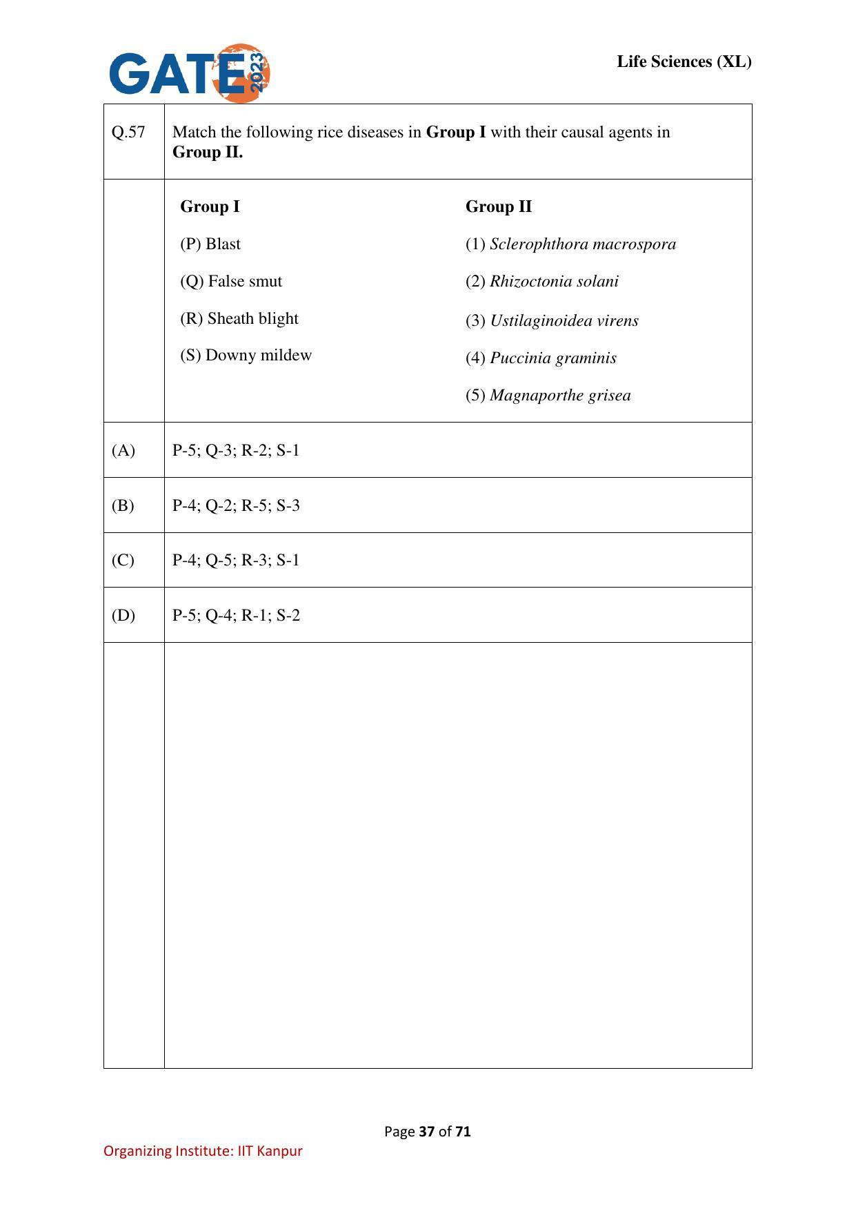GATE 2023 Life Sciences (XL) Question Paper - Page 37
