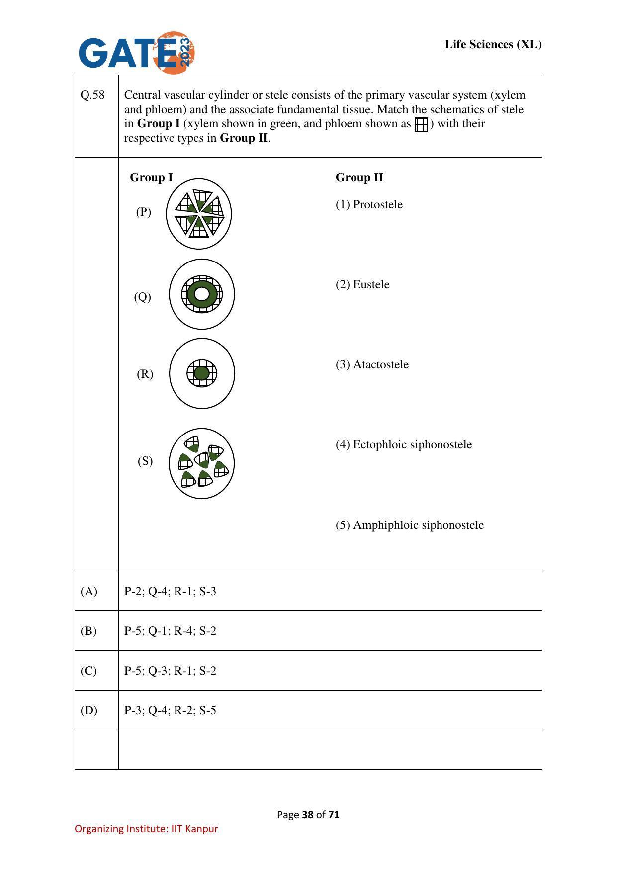 GATE 2023 Life Sciences (XL) Question Paper - Page 38