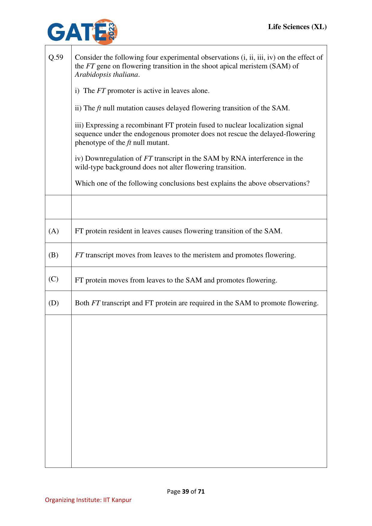 GATE 2023 Life Sciences (XL) Question Paper - Page 39
