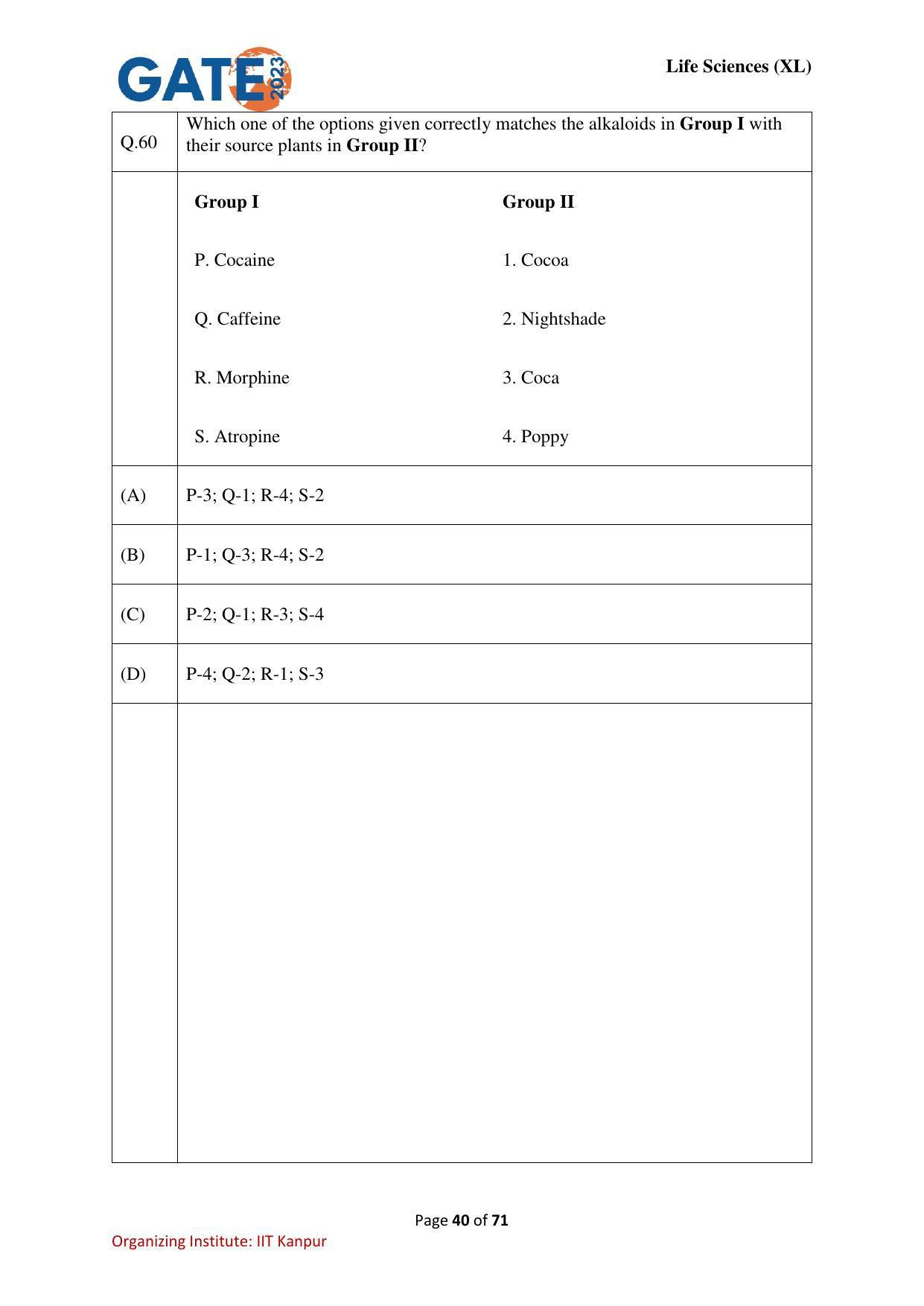 GATE 2023 Life Sciences (XL) Question Paper - Page 40