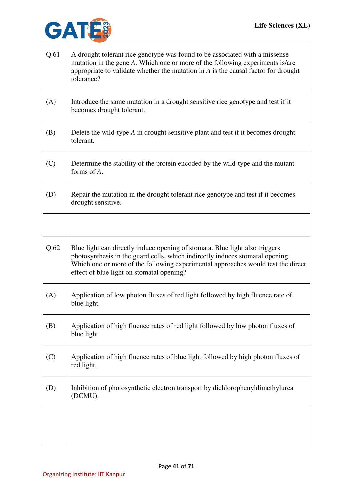 GATE 2023 Life Sciences (XL) Question Paper - Page 41