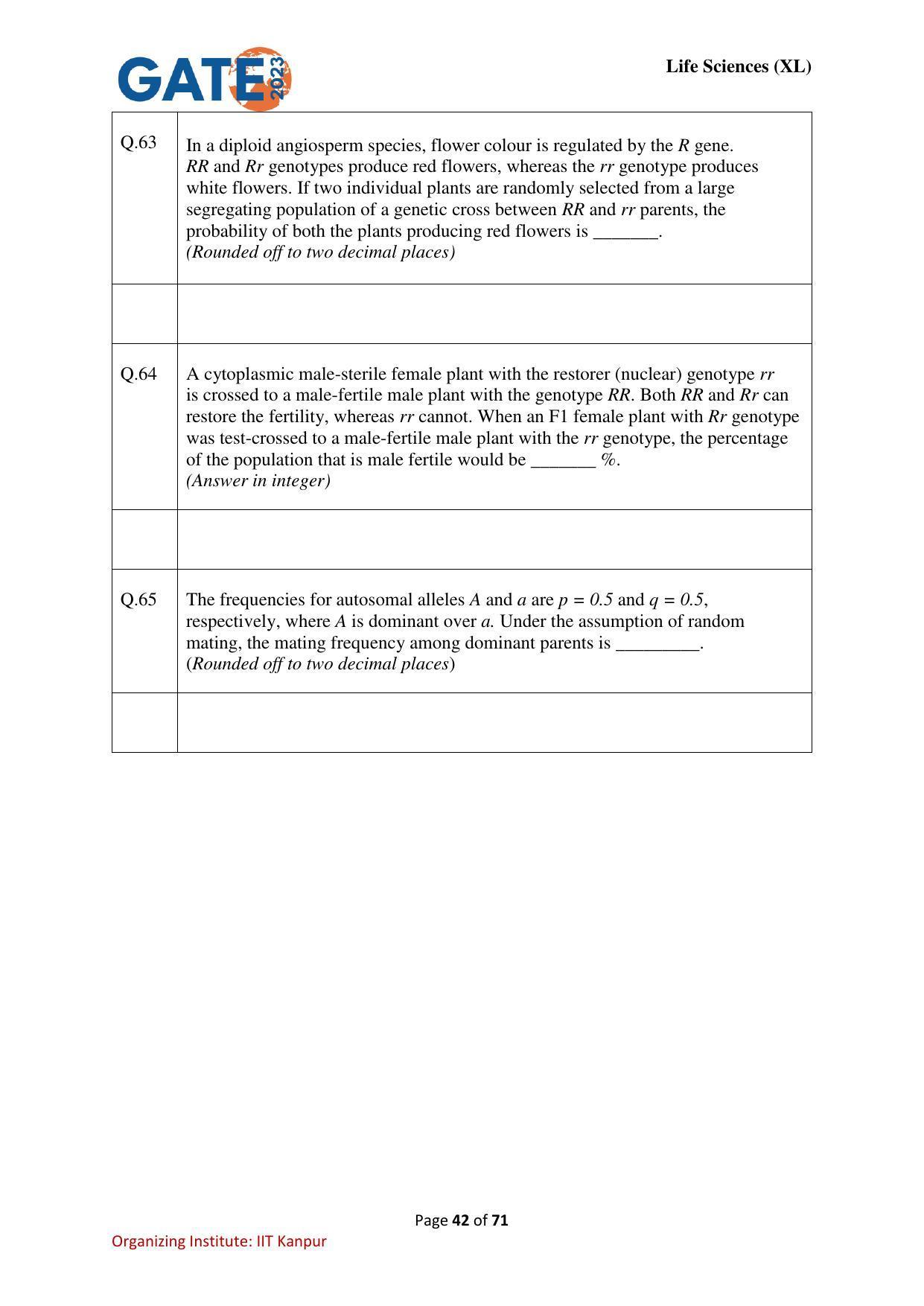 GATE 2023 Life Sciences (XL) Question Paper - Page 42