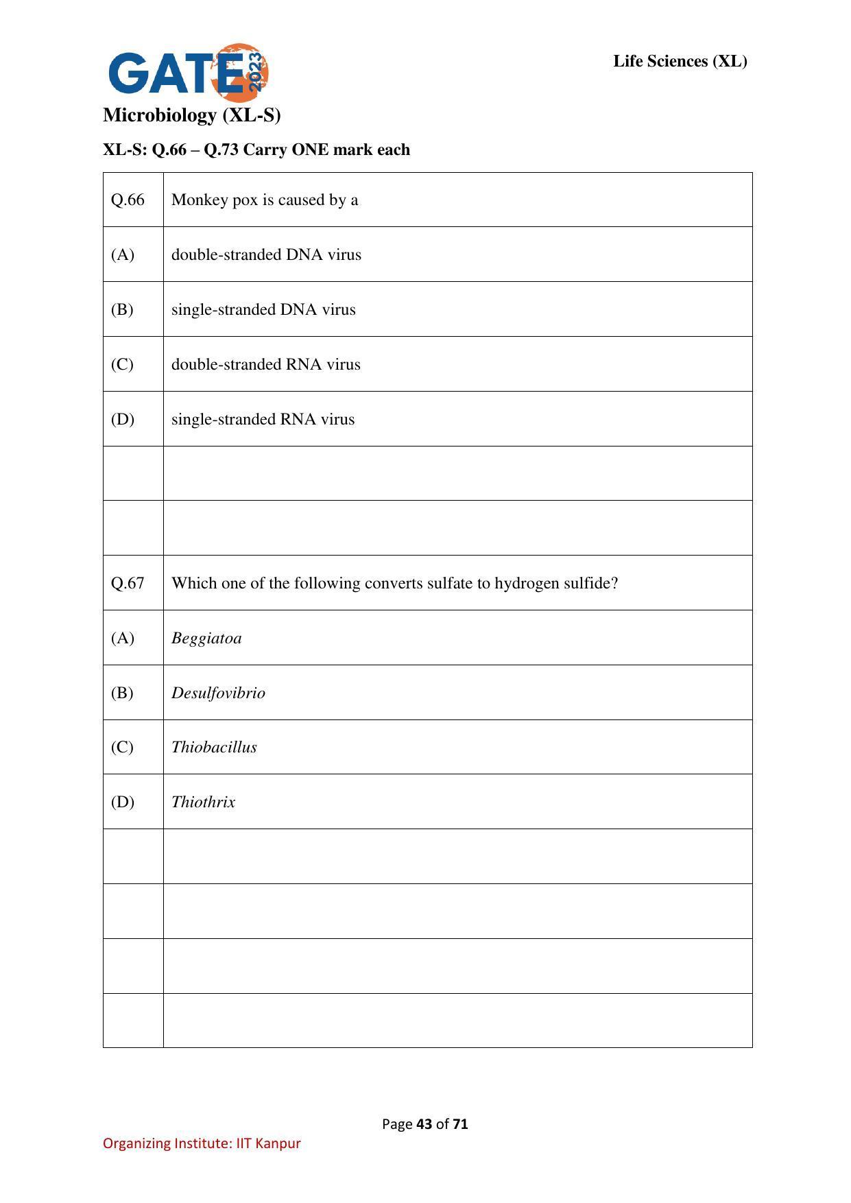 GATE 2023 Life Sciences (XL) Question Paper - Page 43