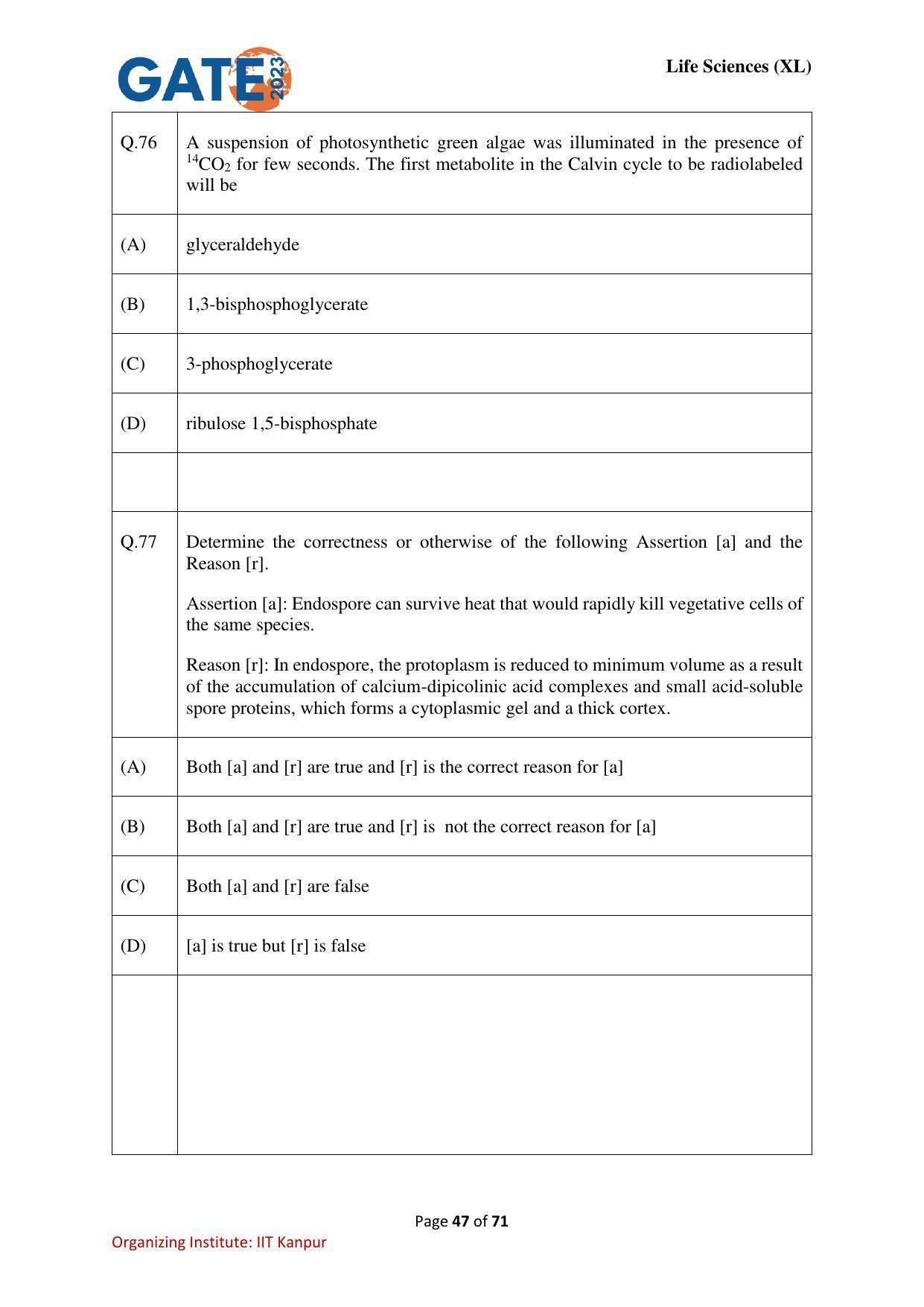 GATE 2023 Life Sciences (XL) Question Paper - Page 47