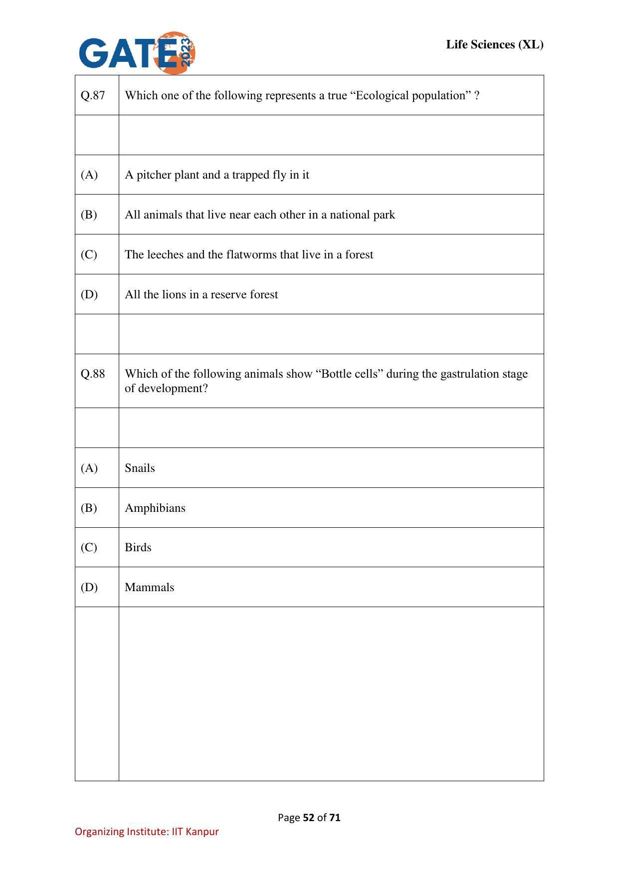 GATE 2023 Life Sciences (XL) Question Paper - Page 52