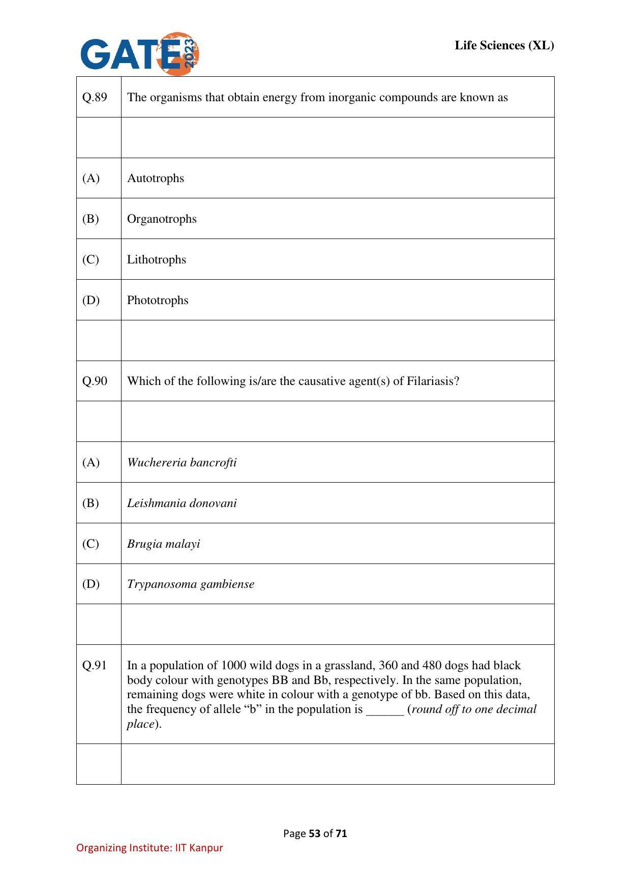 GATE 2023 Life Sciences (XL) Question Paper - Page 53