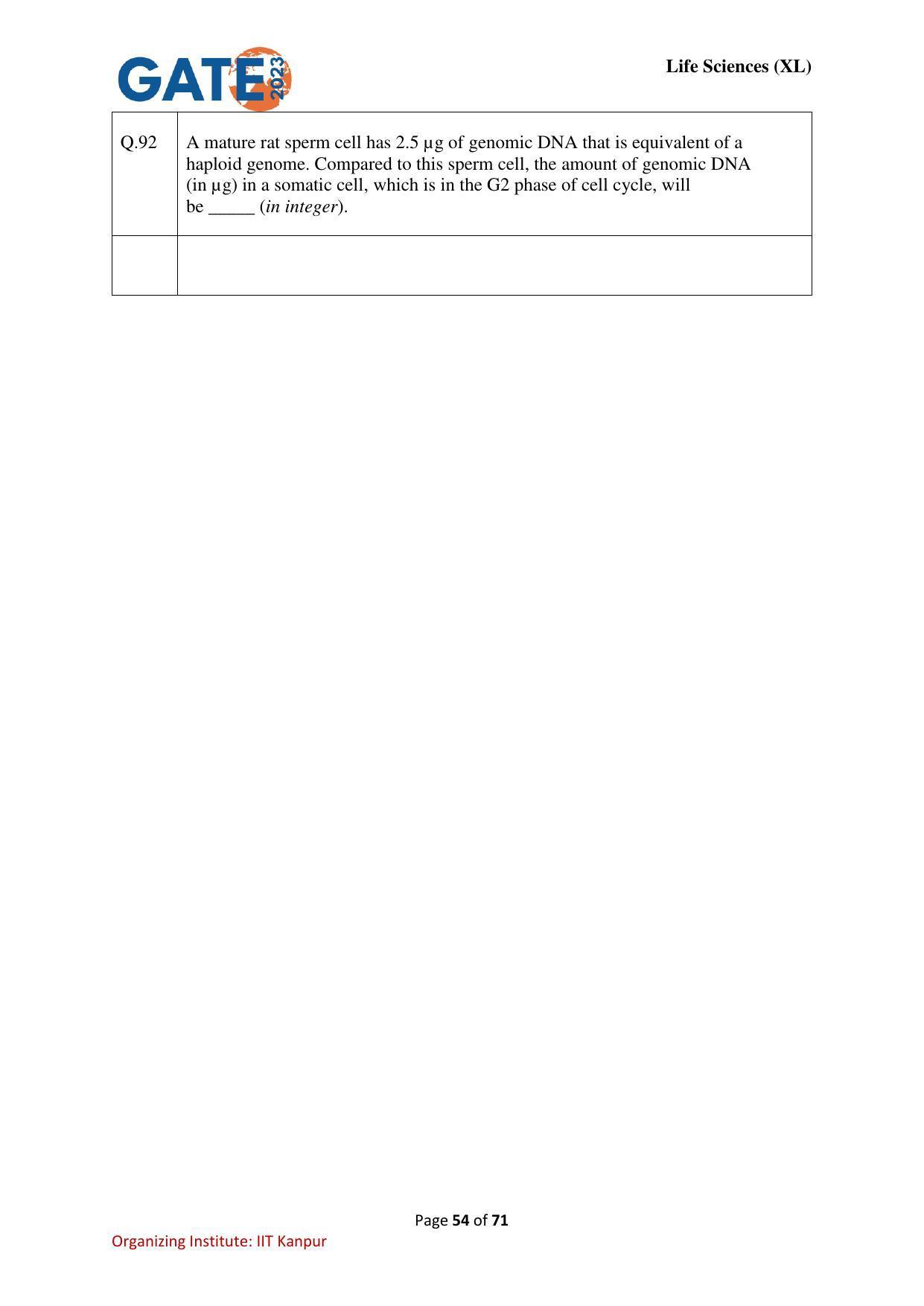 GATE 2023 Life Sciences (XL) Question Paper - Page 54