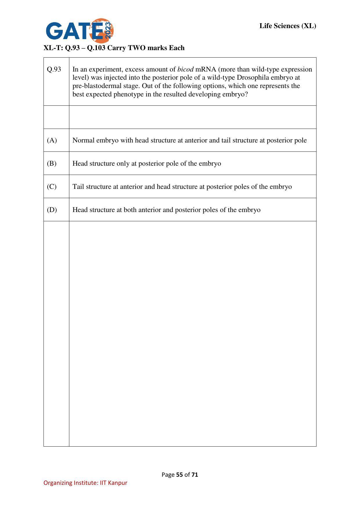 GATE 2023 Life Sciences (XL) Question Paper - Page 55