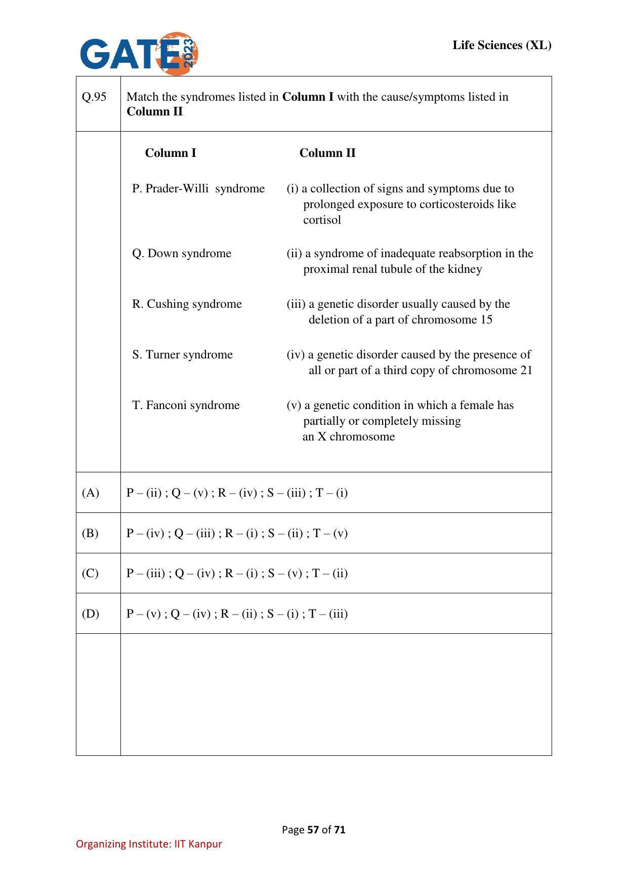 GATE 2023 Life Sciences (XL) Question Paper - Page 57