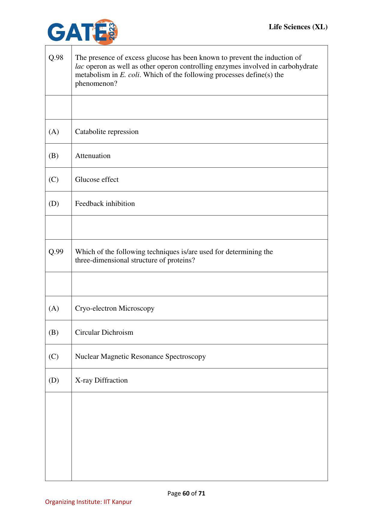 GATE 2023 Life Sciences (XL) Question Paper - Page 60